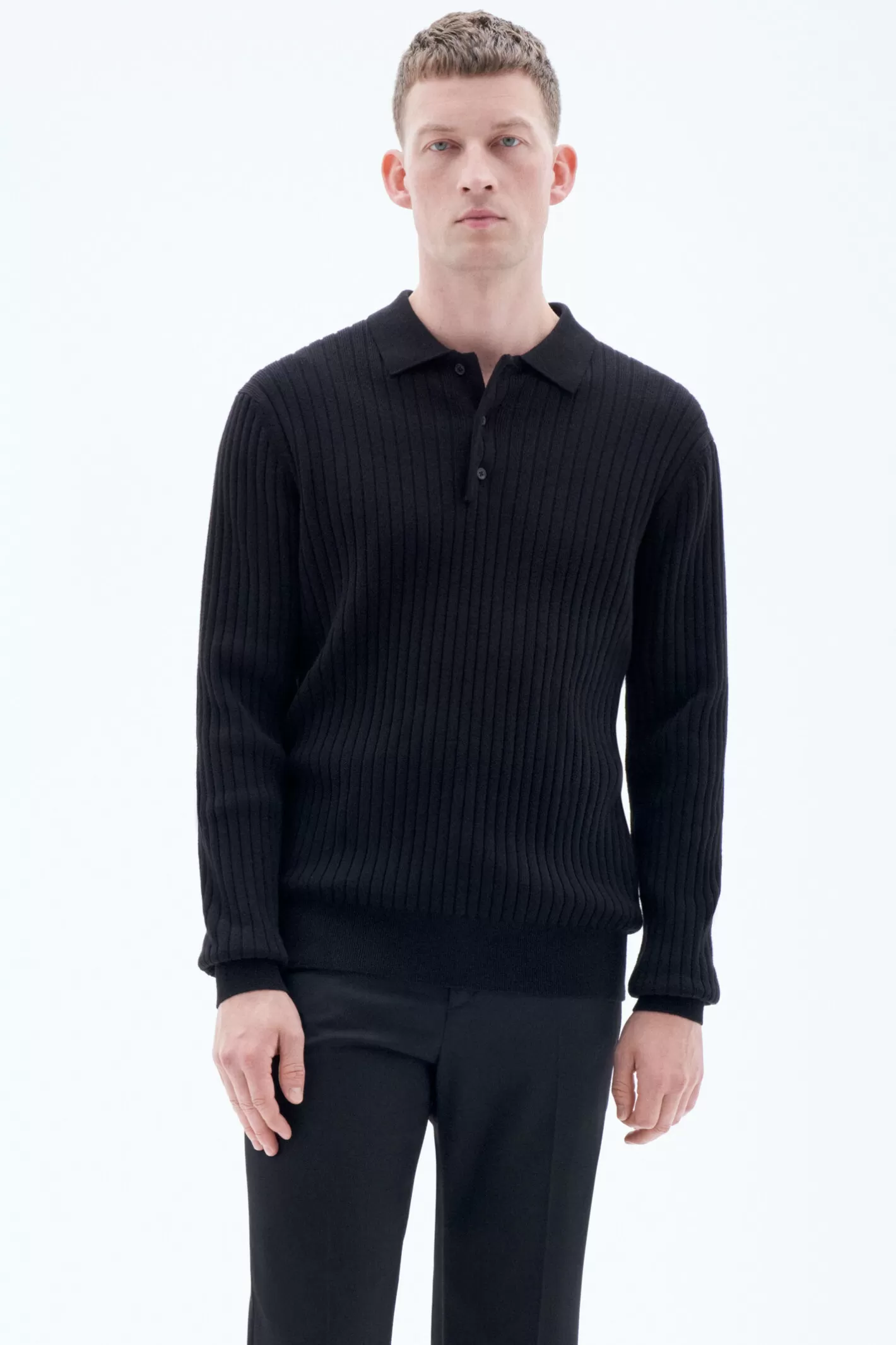 Filippa K Knitted Polo Shirt Black-Man Knitwear