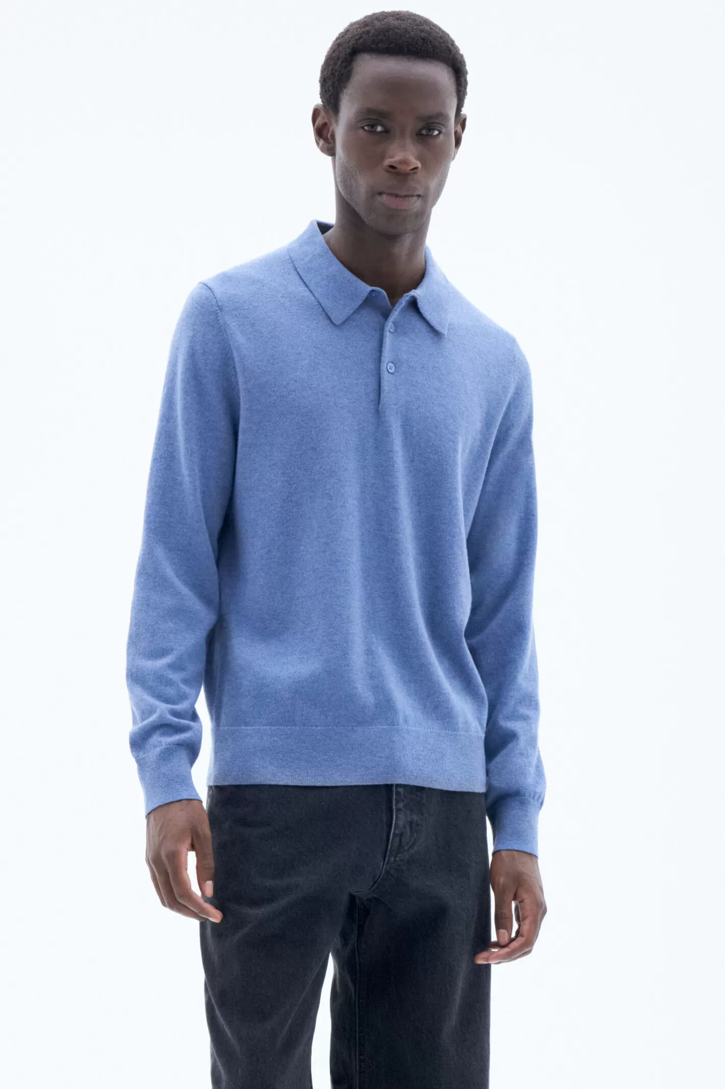 Filippa K Knitted Polo Shirt Paris Blue-Man Knitwear