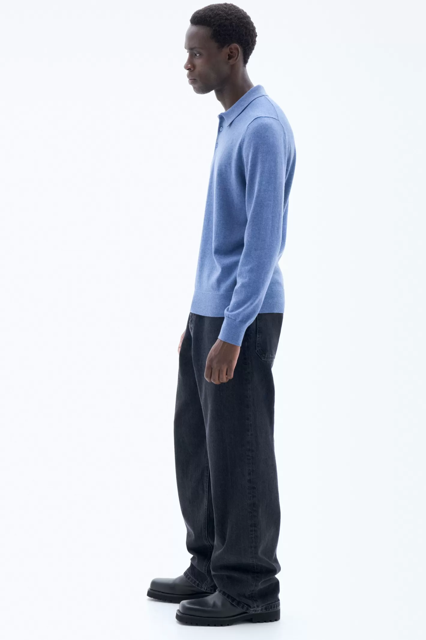 Filippa K Knitted Polo Shirt Paris Blue-Man Knitwear