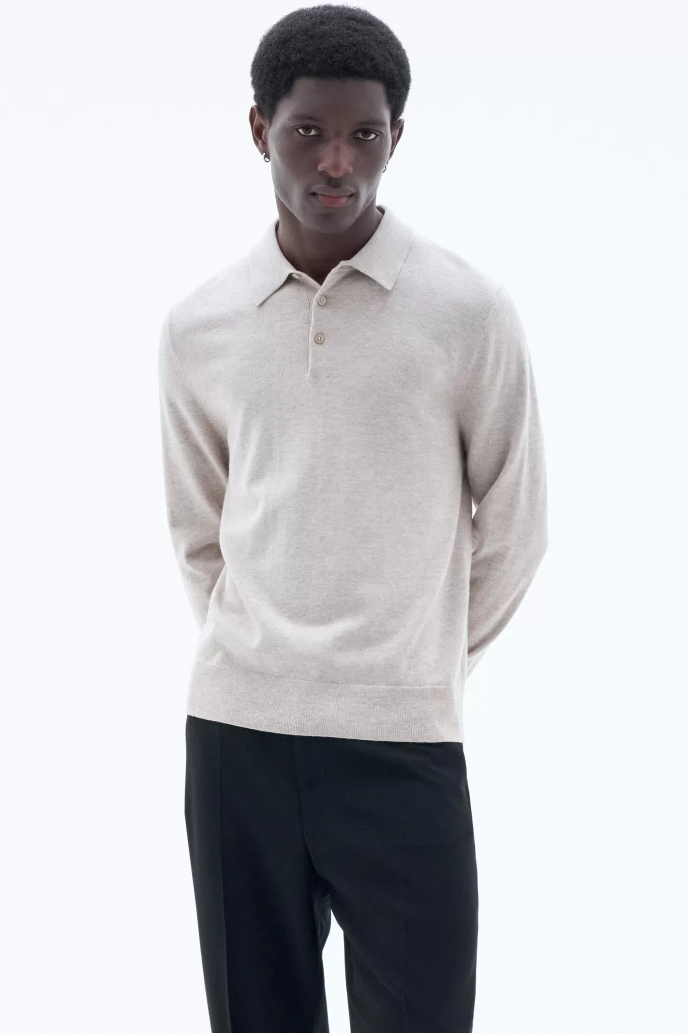 Filippa K Knitted Polo Shirt Beige Melange-Man Knitwear