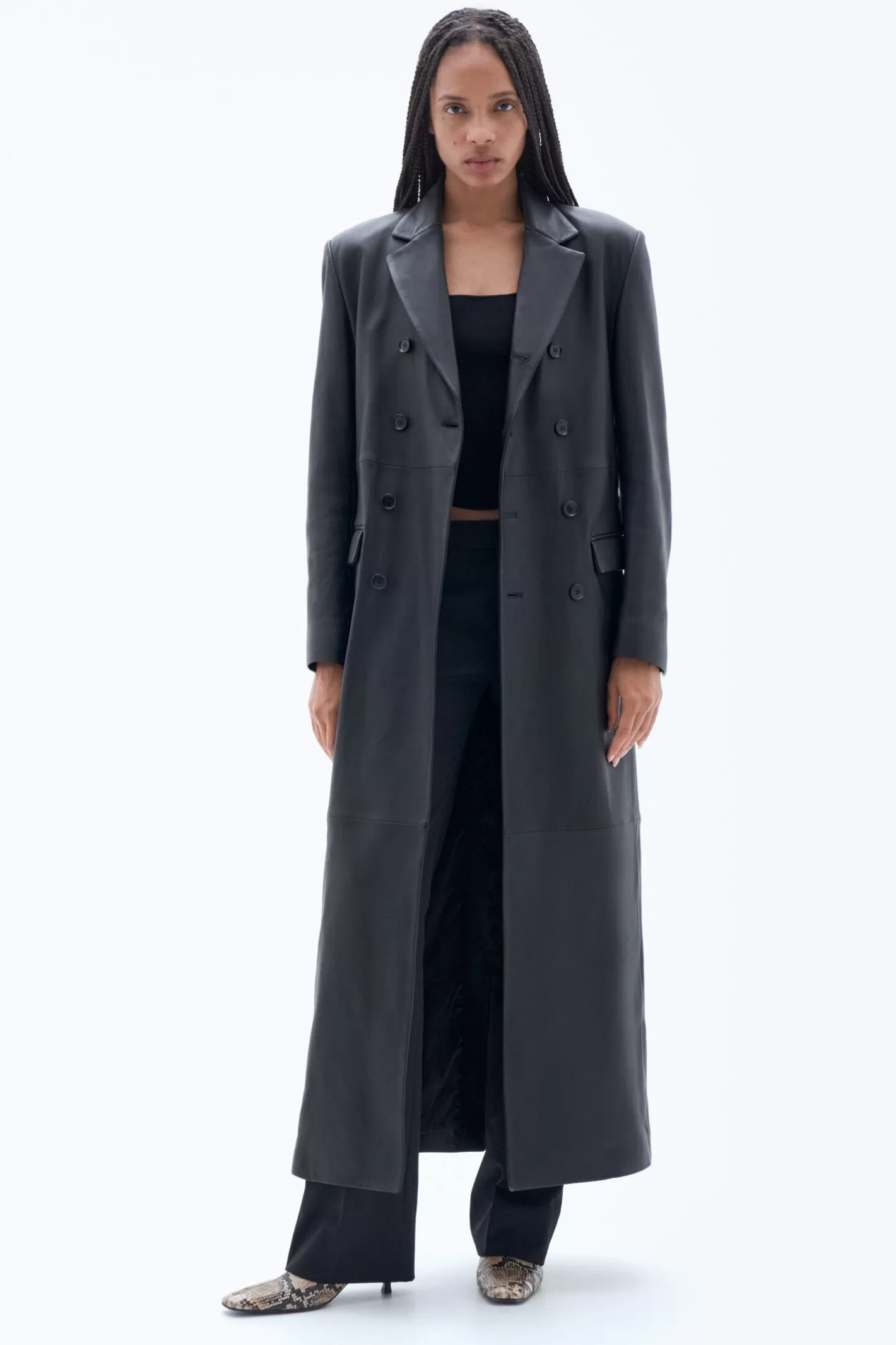 Filippa K Leather Coat Black-Woman Outerwear