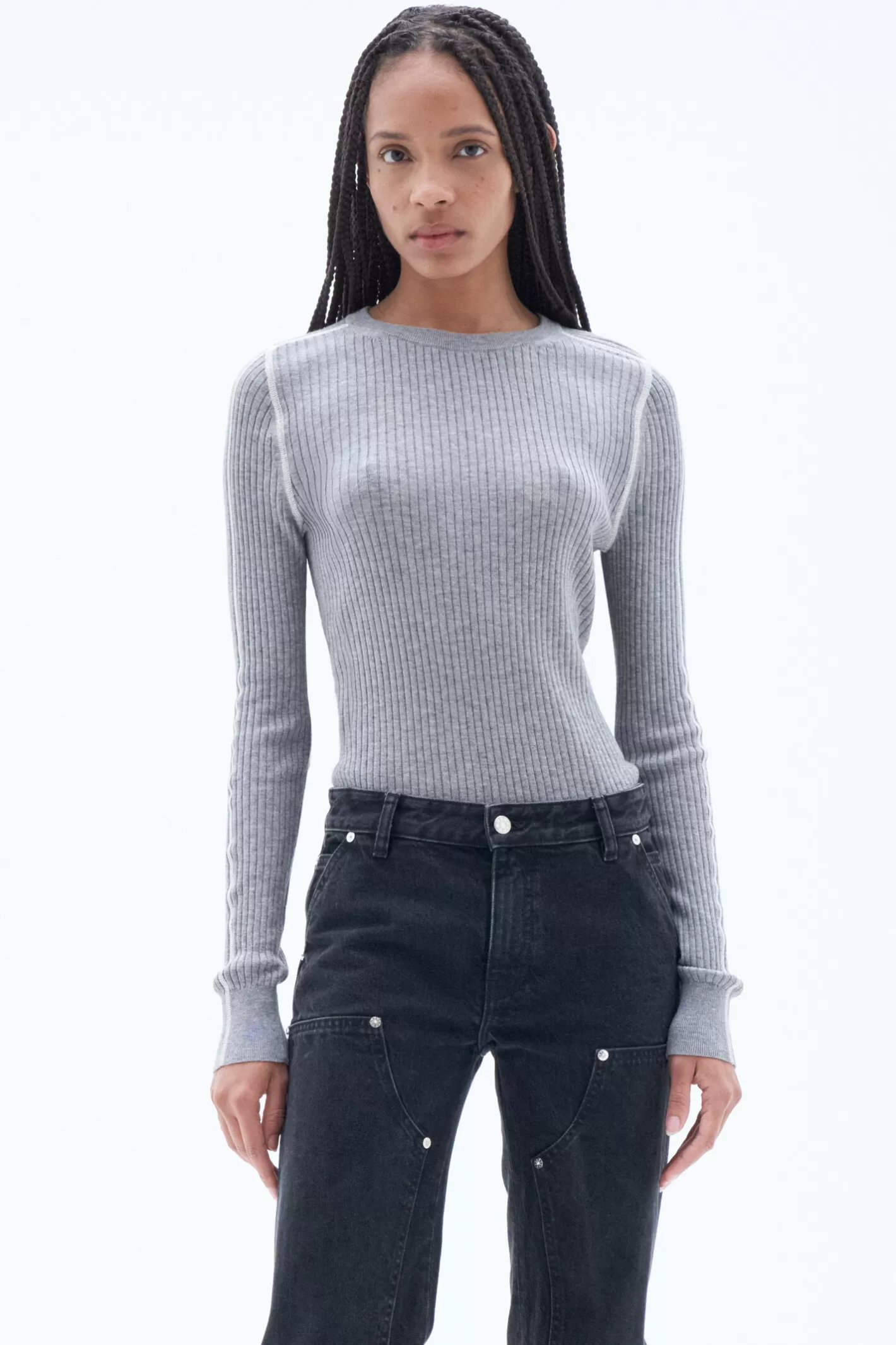 Filippa K Light Rib Sweater Grey/White-Woman Knitwear