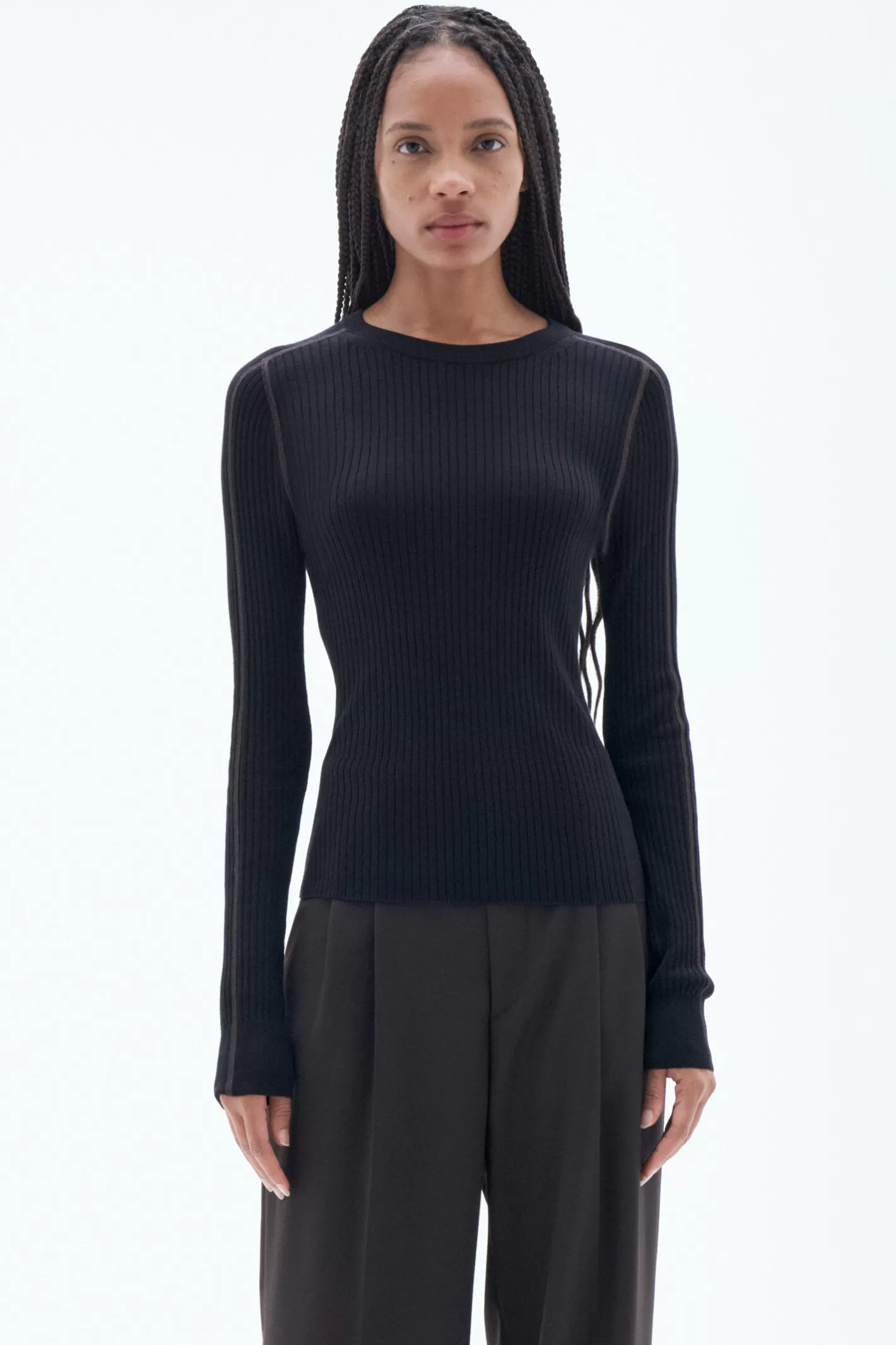 Filippa K Light Rib Sweater Black/Brown-Woman Knitwear