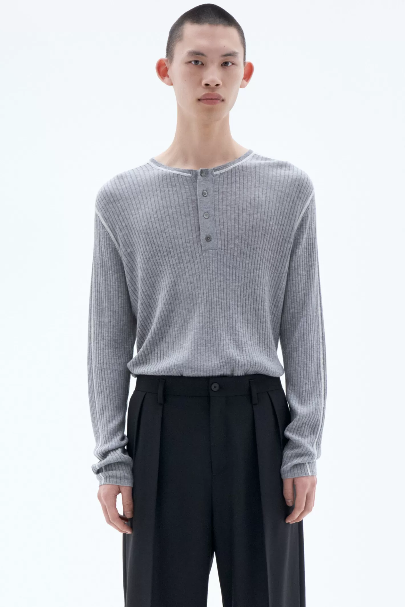 Filippa K Light Rib Sweater Grey/White-Man Knitwear