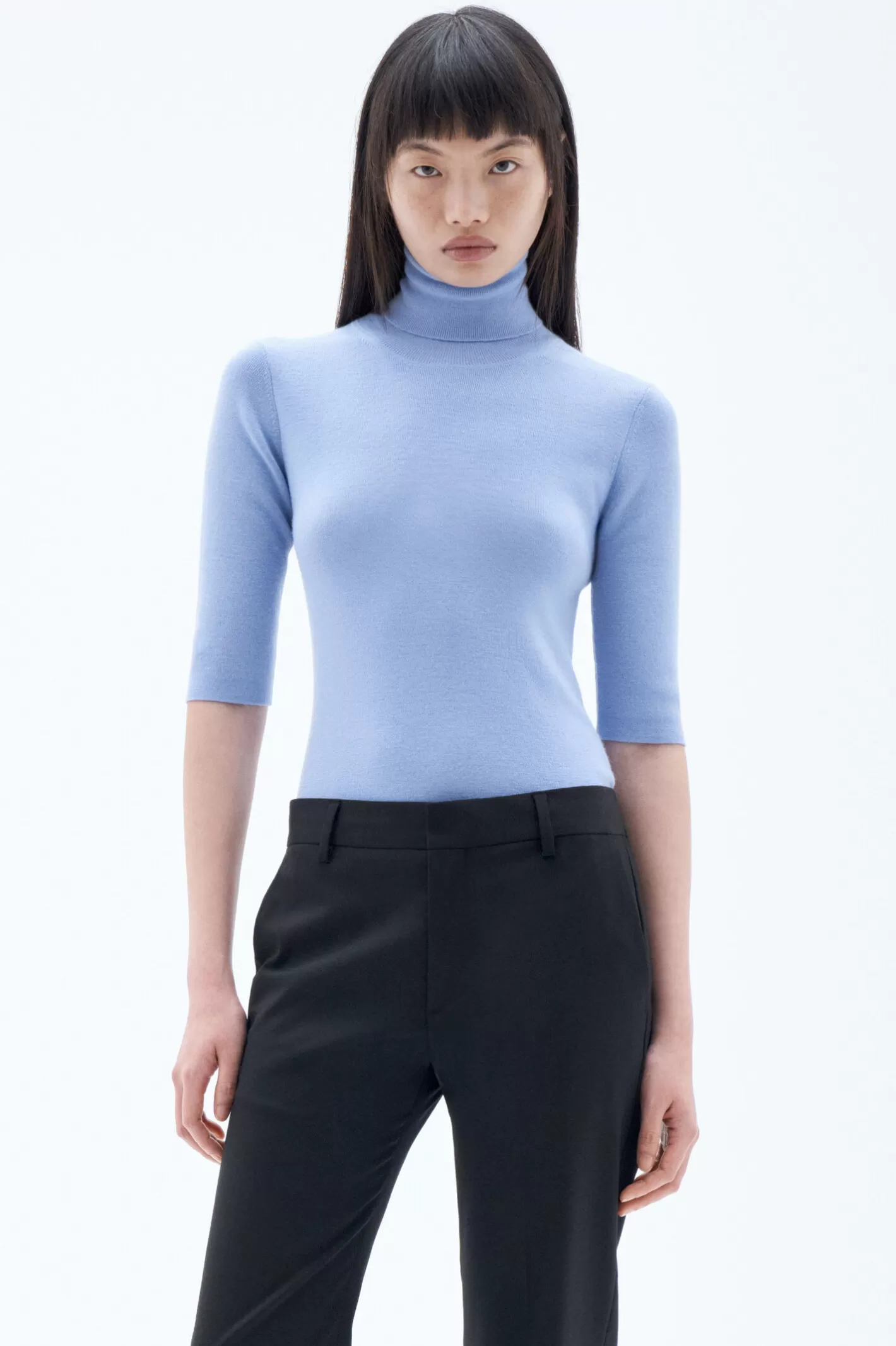 Filippa K Merino Elbow Sleeve Top Sky Blue-Woman Knitwear