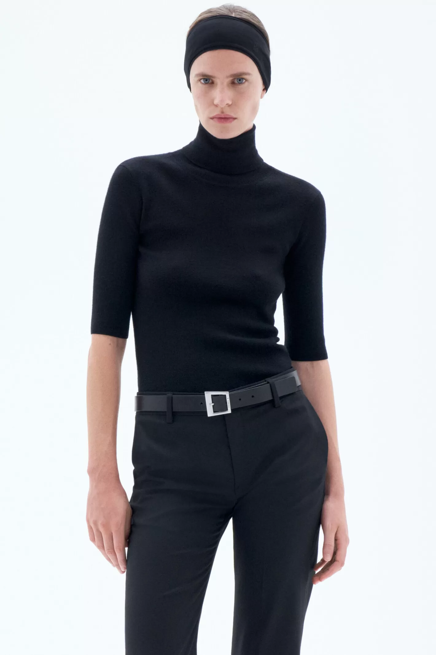 Filippa K Merino Elbow Sleeve Top Black-Woman Knitwear