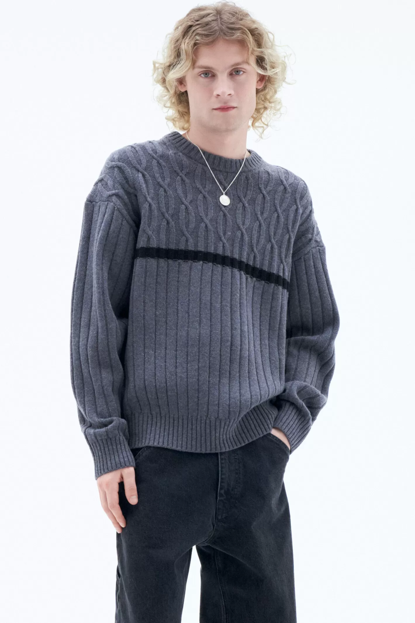 Filippa K Patchwork Sweater Grey Melange-Man Knitwear