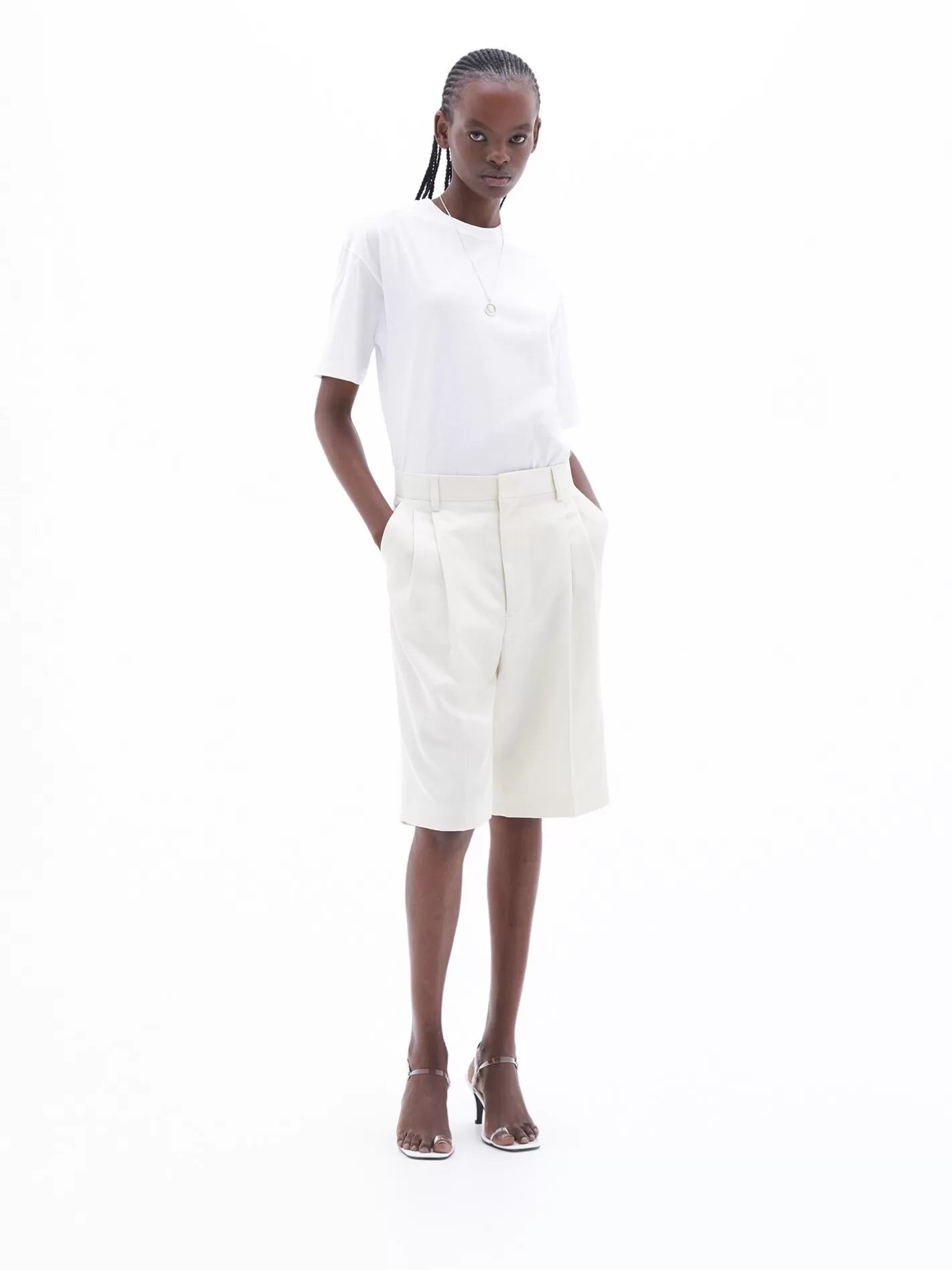 Filippa K Relaxed Pinstripe Shorts Bone White/White Pinstripe-Woman Skirts & Shorts | Trousers