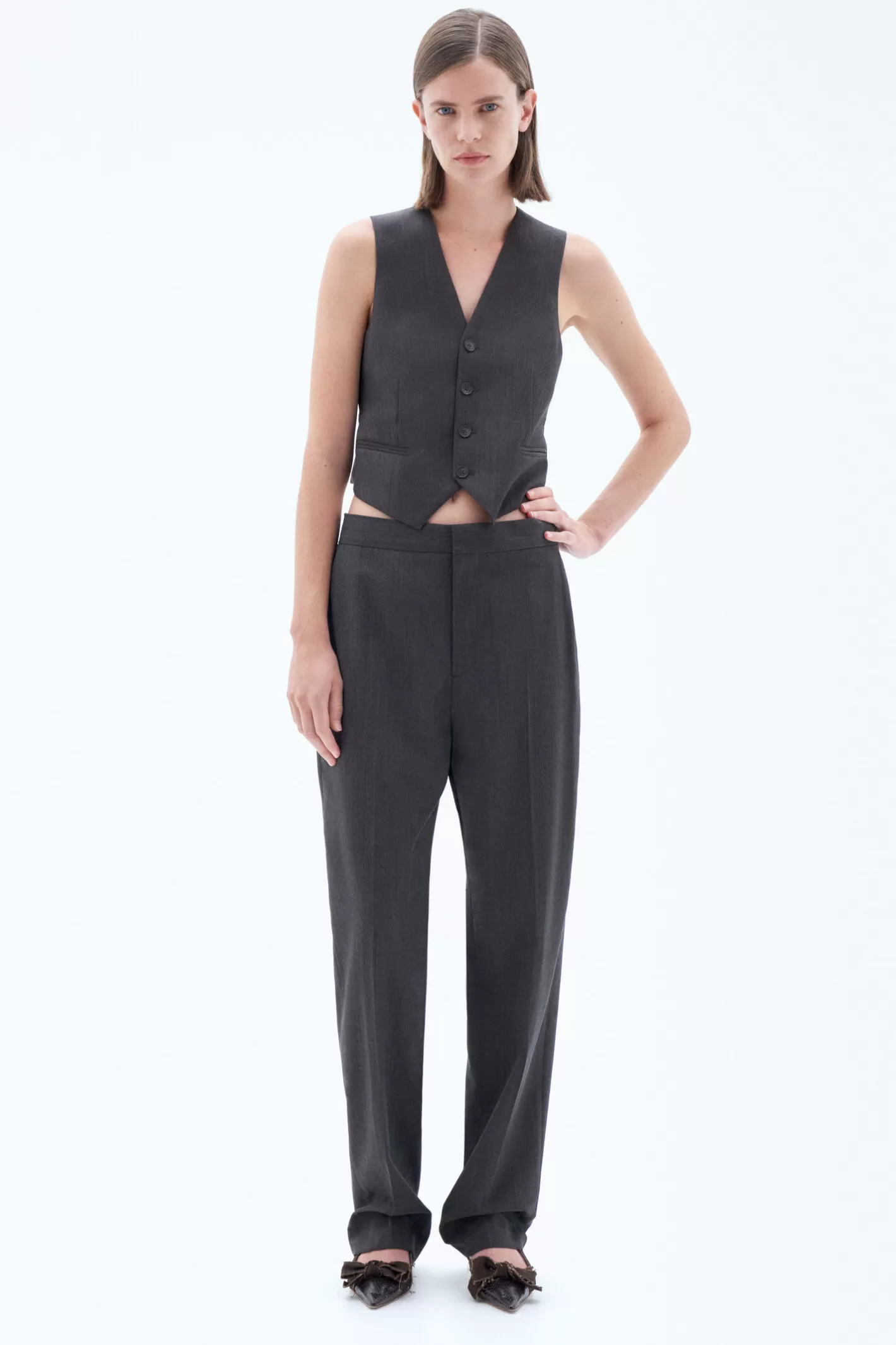 Filippa K Relaxed Tailored Trousers Dark Oak Melange-Woman Tailoring | Trousers