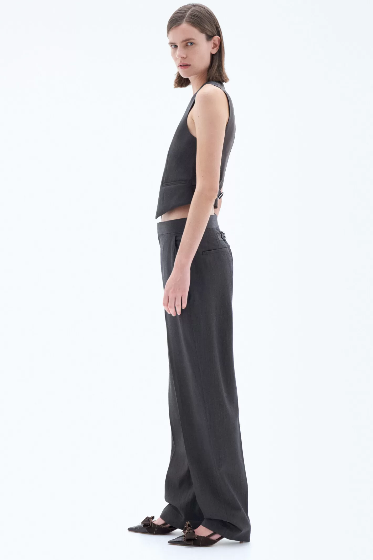 Filippa K Relaxed Tailored Trousers Dark Oak Melange-Woman Tailoring | Trousers