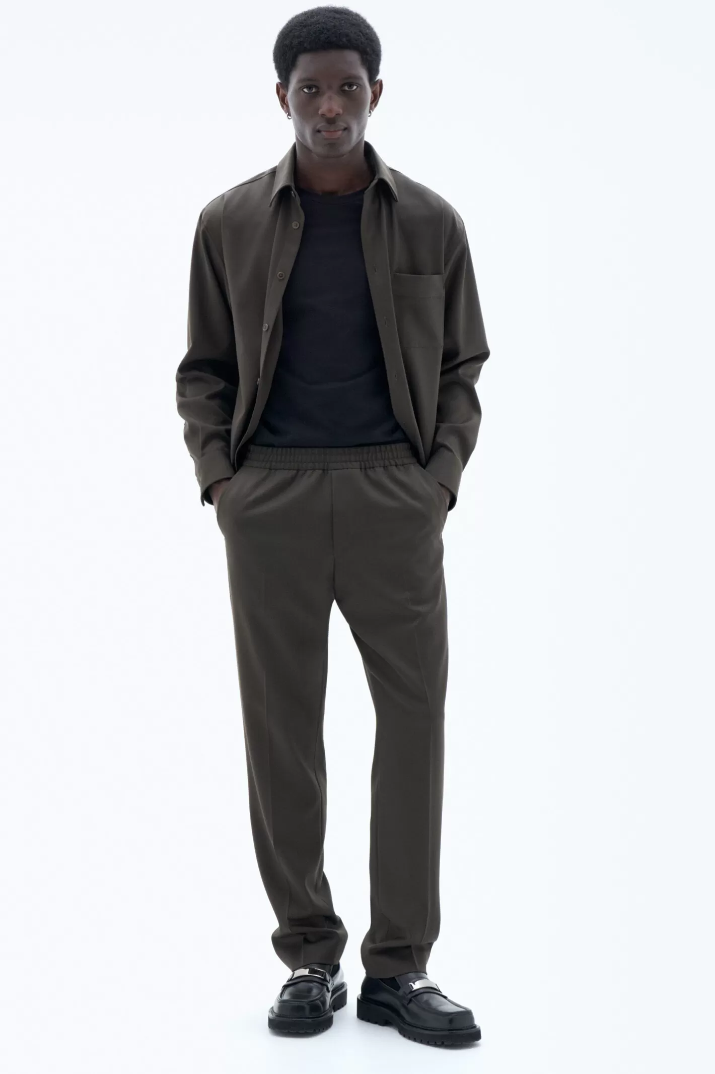 Filippa K Relaxed Wool Trousers Dark Forest Green-Man Trousers