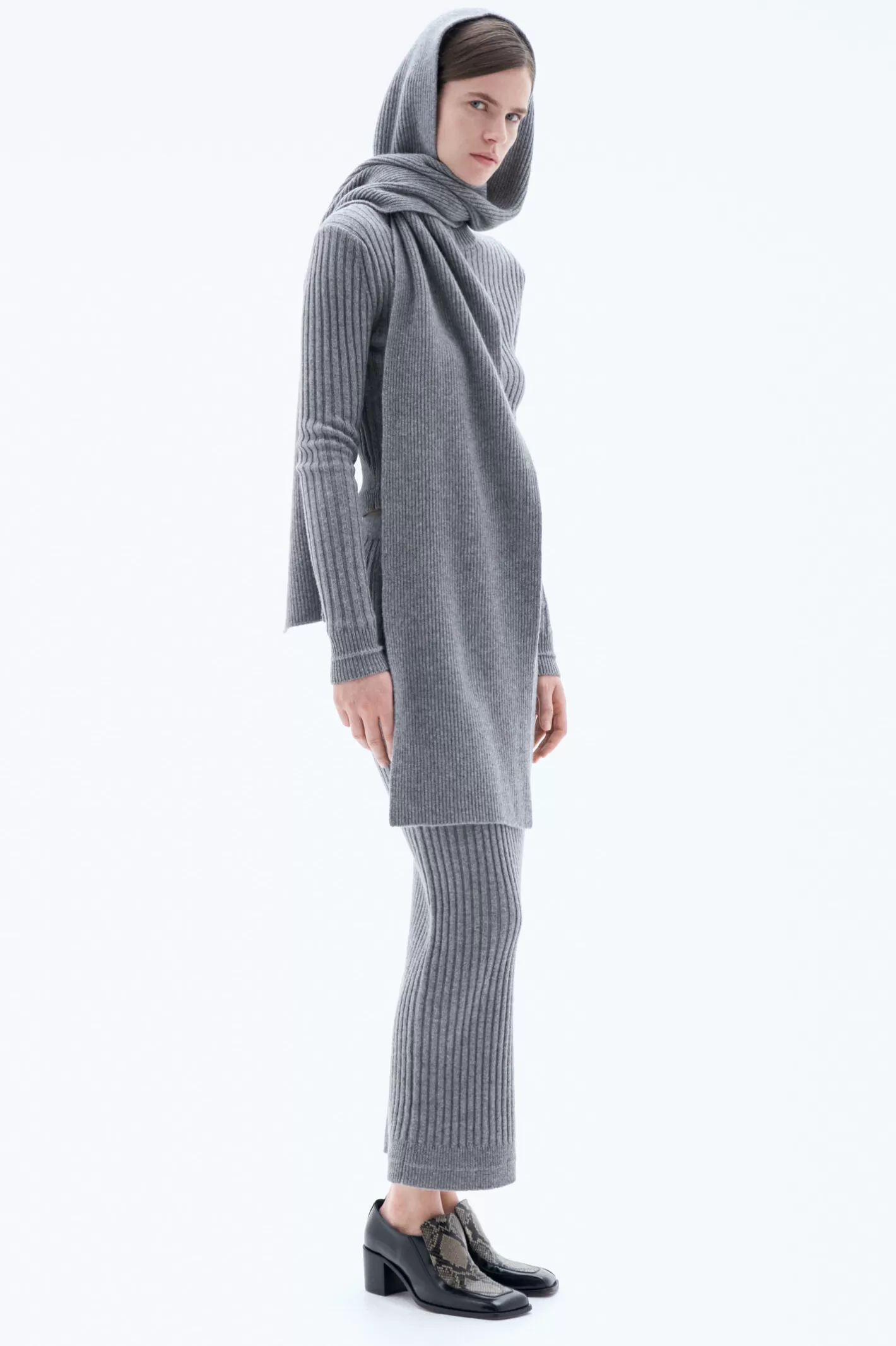 Filippa K Rib Beanie Scarf Grey Melange-Woman Hats & Scarves