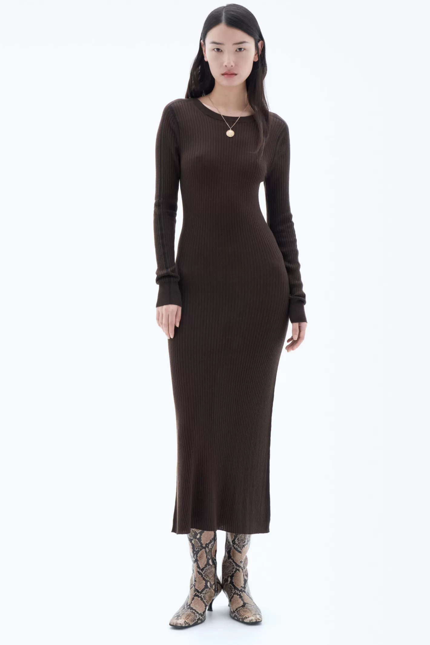 Filippa K Rib Knit Dress Dark Chocolate/Black-Woman Dresses