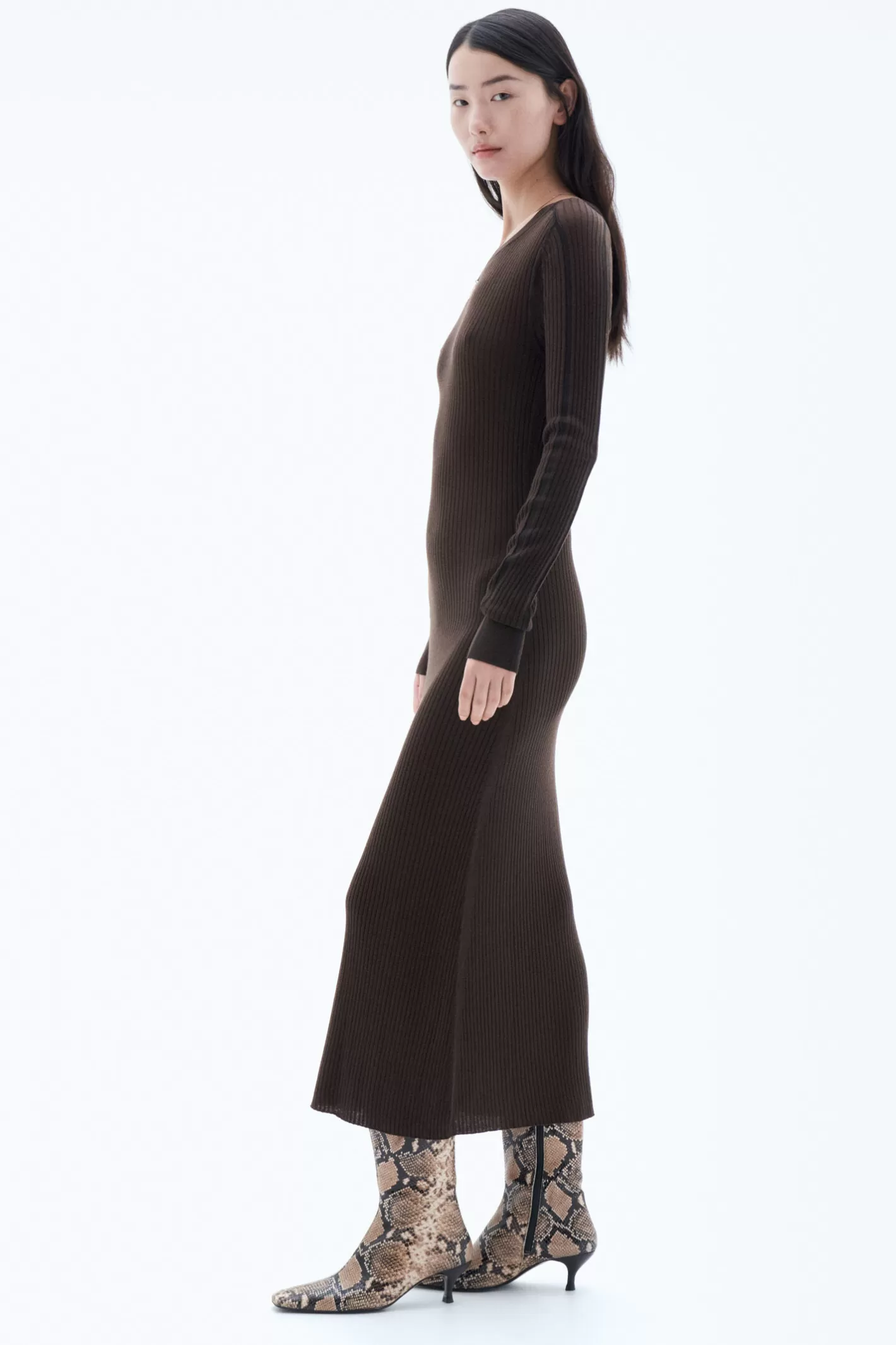 Filippa K Rib Knit Dress Dark Chocolate/Black-Woman Dresses