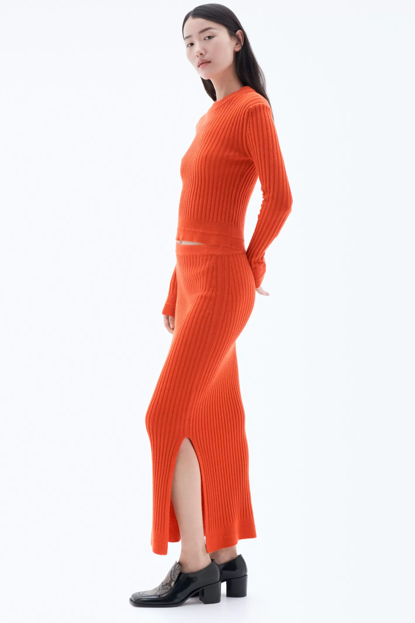 Filippa K Rib Knit Skirt Red Orange-Woman Skirts & Shorts