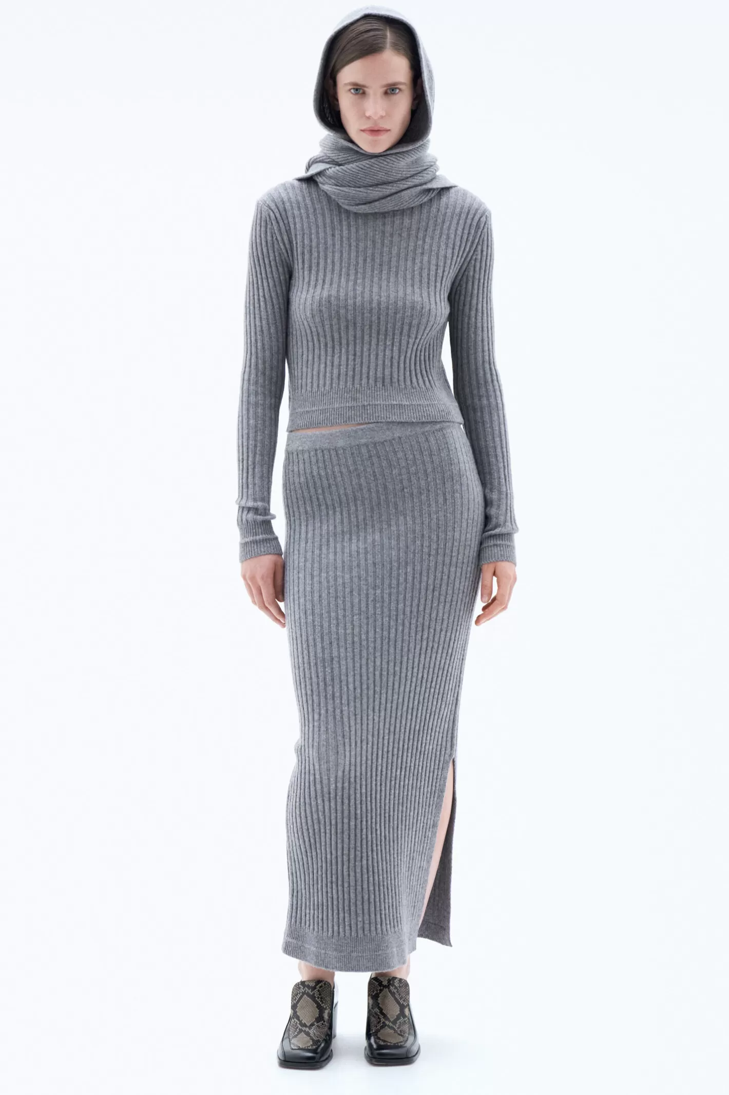 Filippa K Rib Knit Skirt Mid Grey Melange-Woman Skirts & Shorts