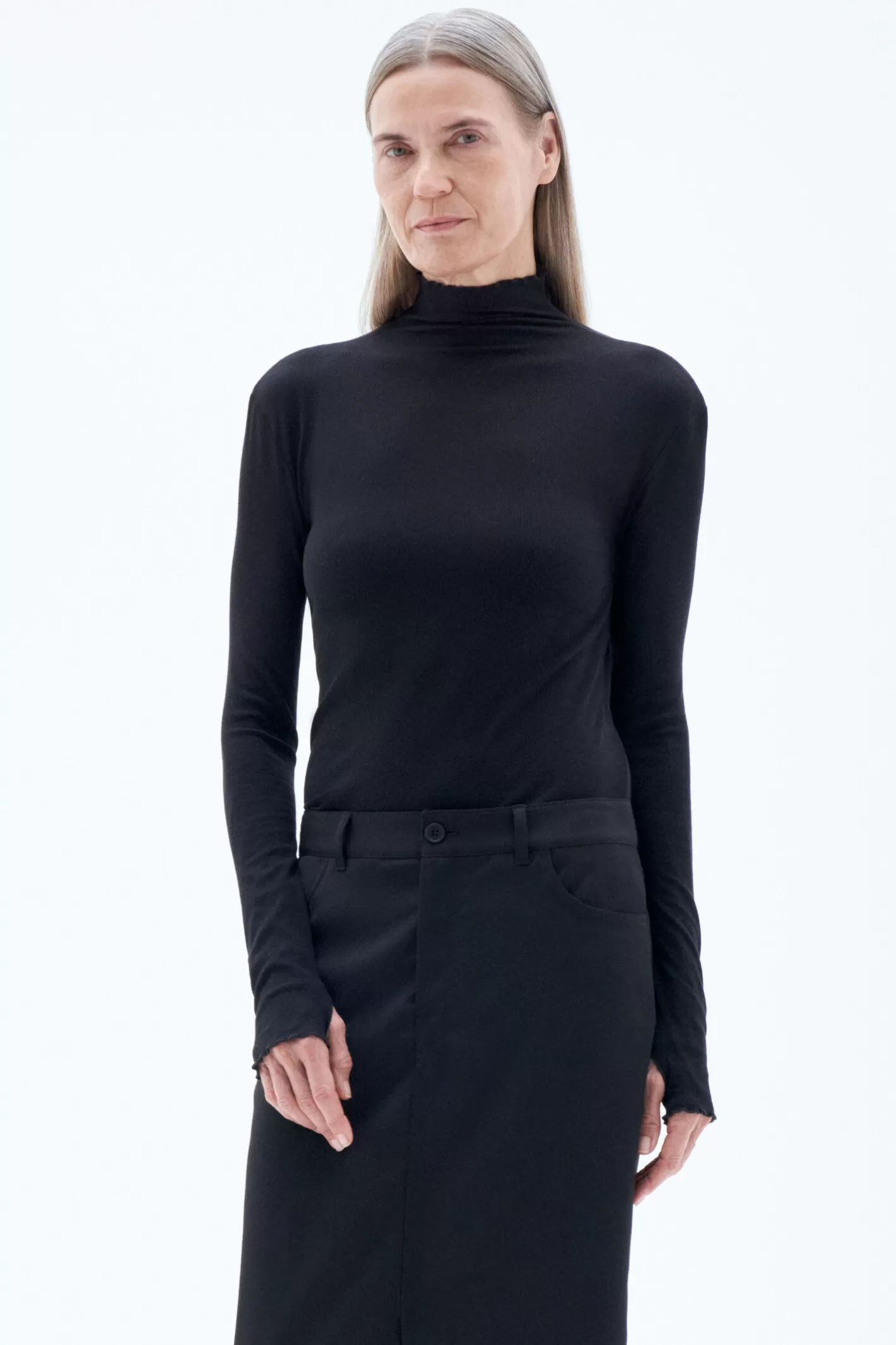 Filippa K Rib Mock Neck Top Black-Woman Tops