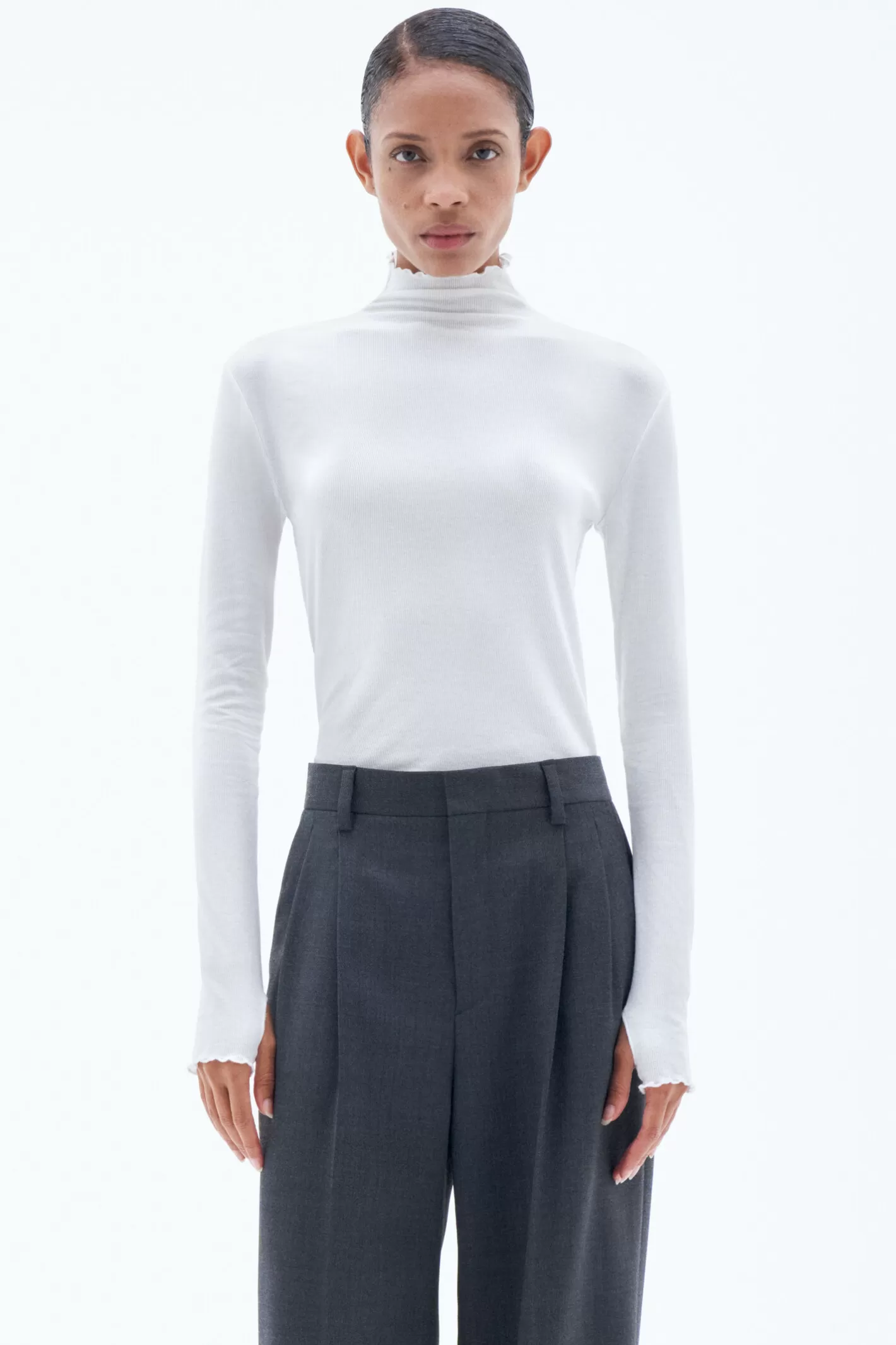 Filippa K Rib Mock Neck Top White-Woman Tops