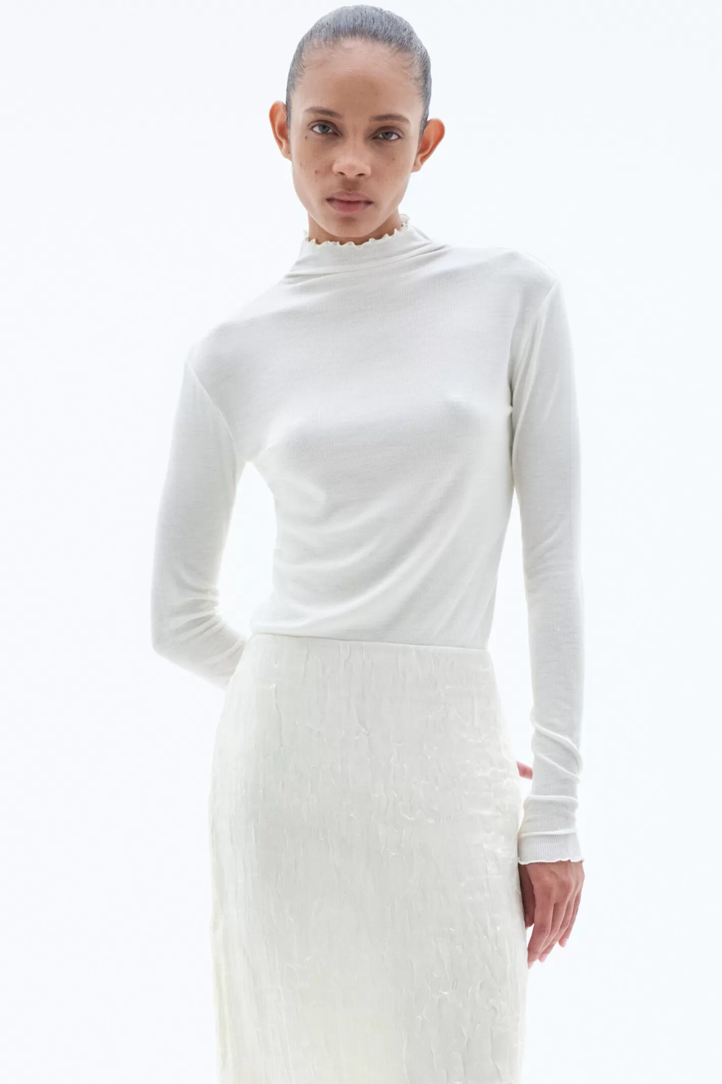 Filippa K Sheer Wool Mock Top Snow White-Woman Tops | Knitwear