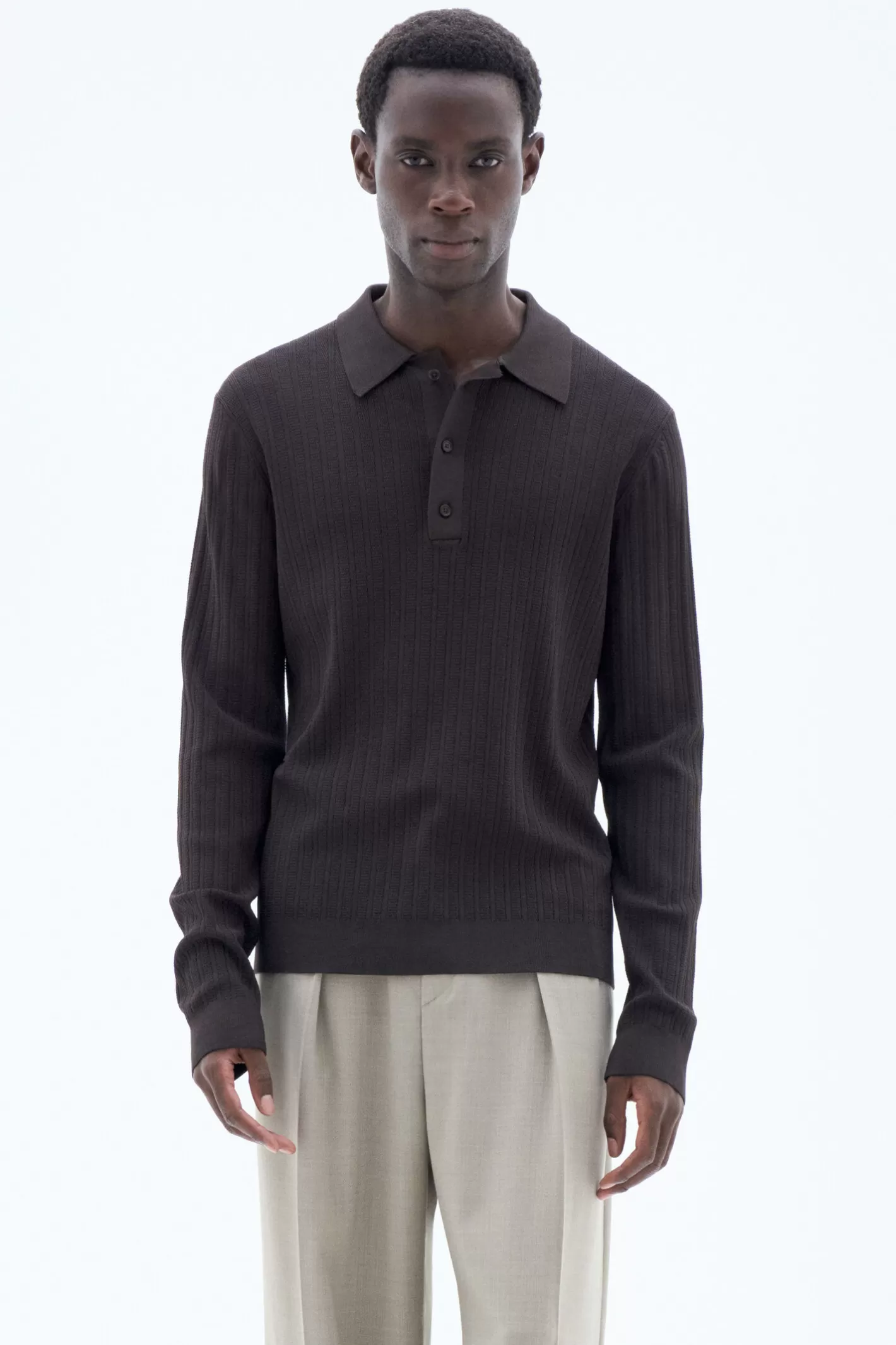 Filippa K Shiny Polo Sweater Dark Oak-Man Knitwear