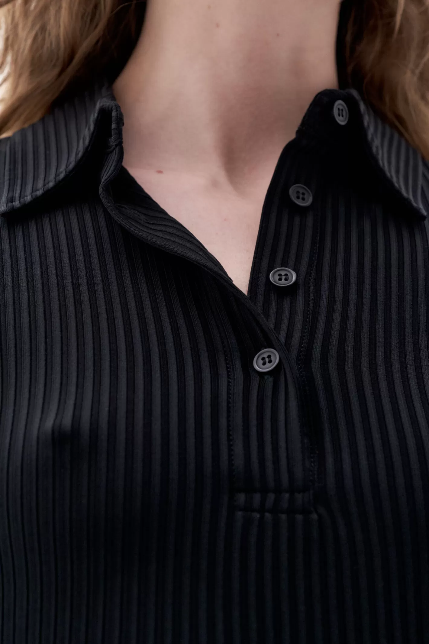 Filippa K Shiny Rib Button Polo Black-Woman Tops