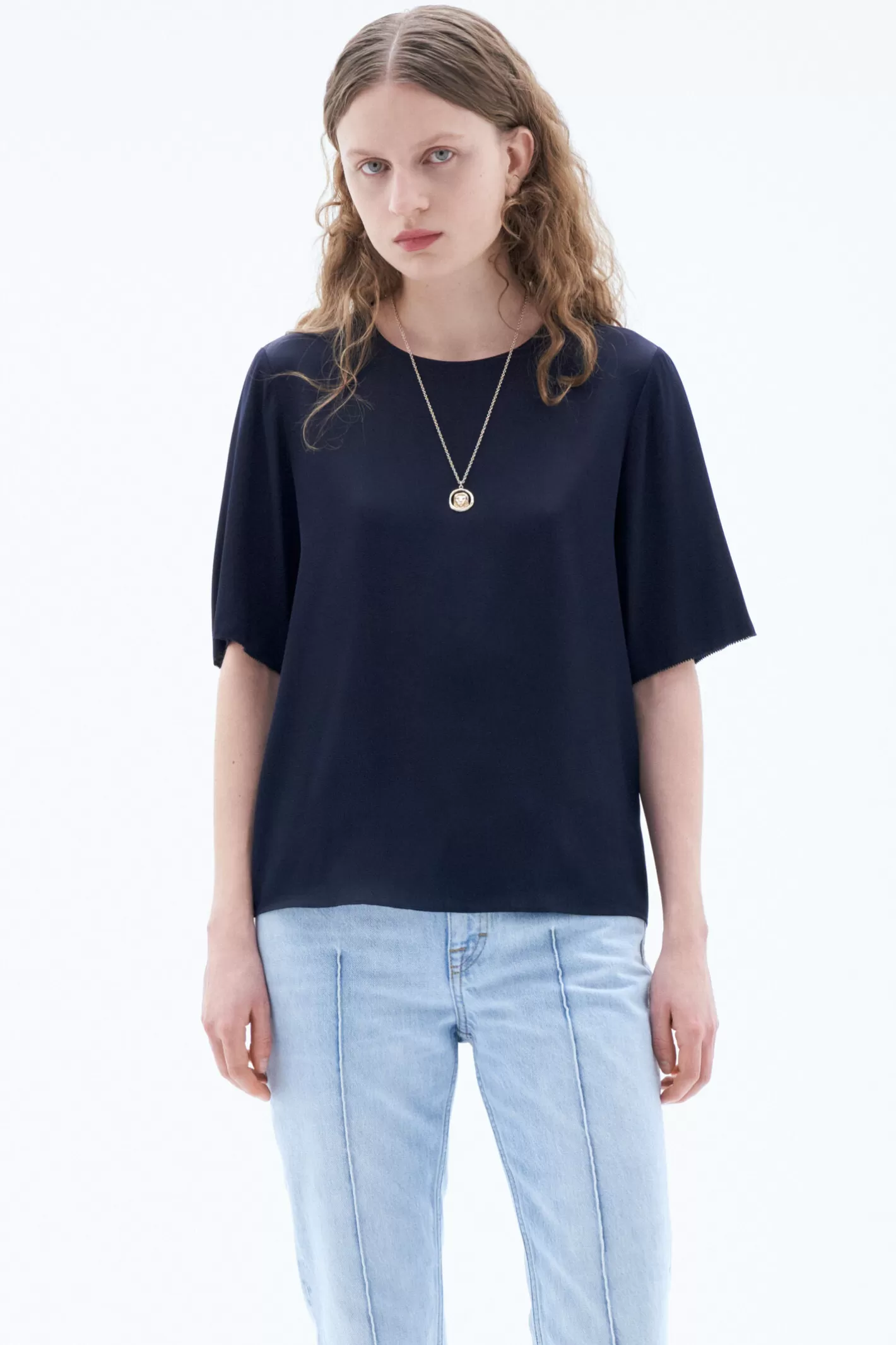 Filippa K Silk Tee Navy-Woman Shirts & Blouses