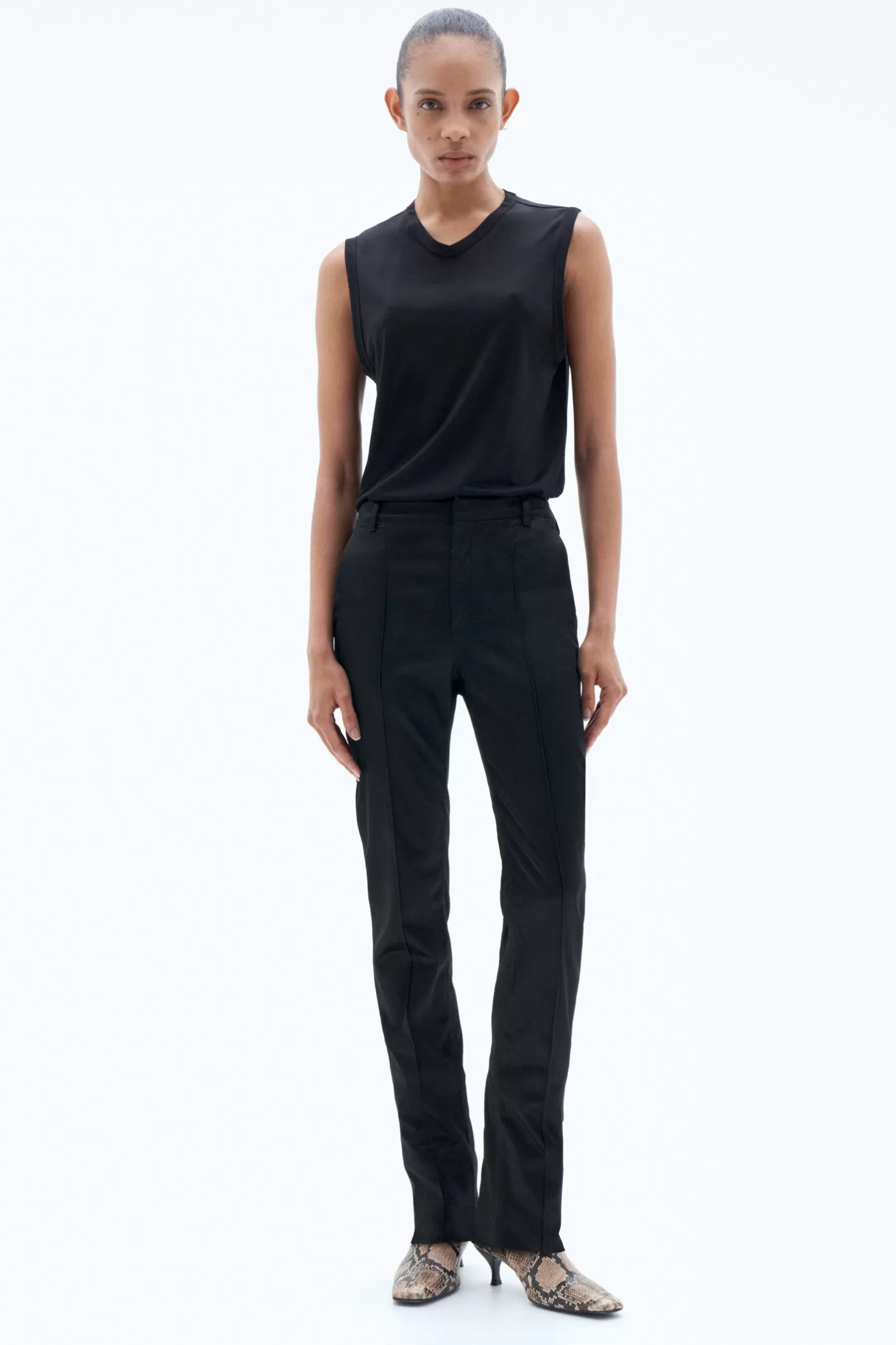 Filippa K Slim Satin Trousers Black-Woman Tailoring | Trousers