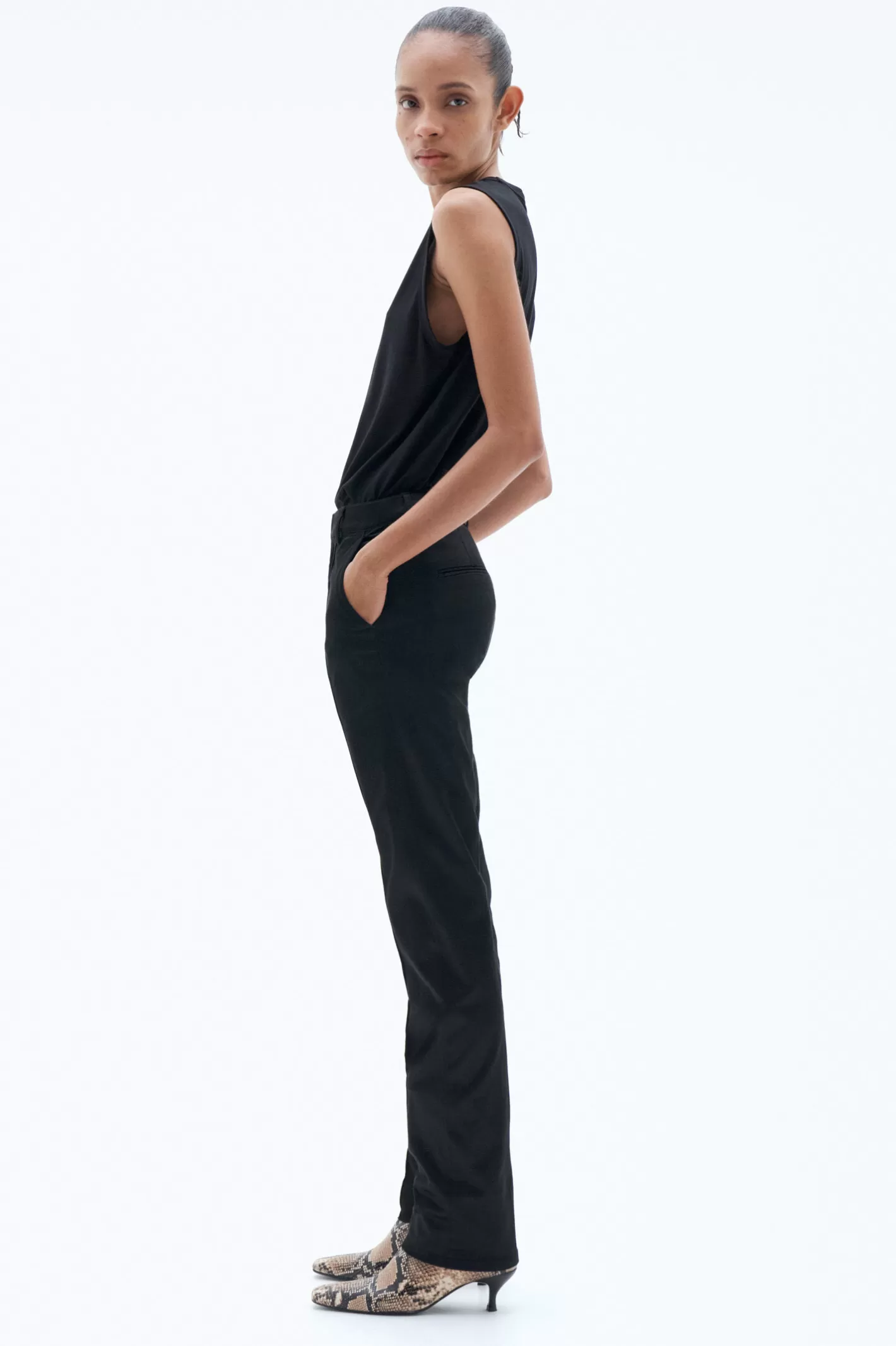 Filippa K Slim Satin Trousers Black-Woman Tailoring | Trousers