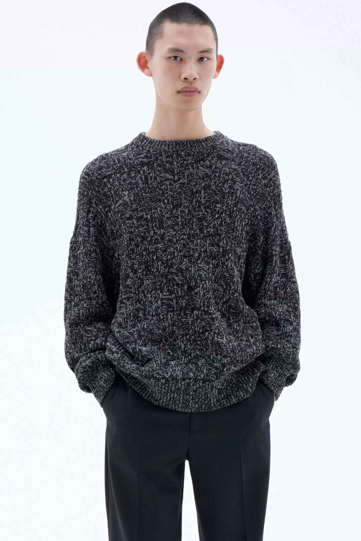 Filippa K Square Knit Sweater Black/White-Man Knitwear