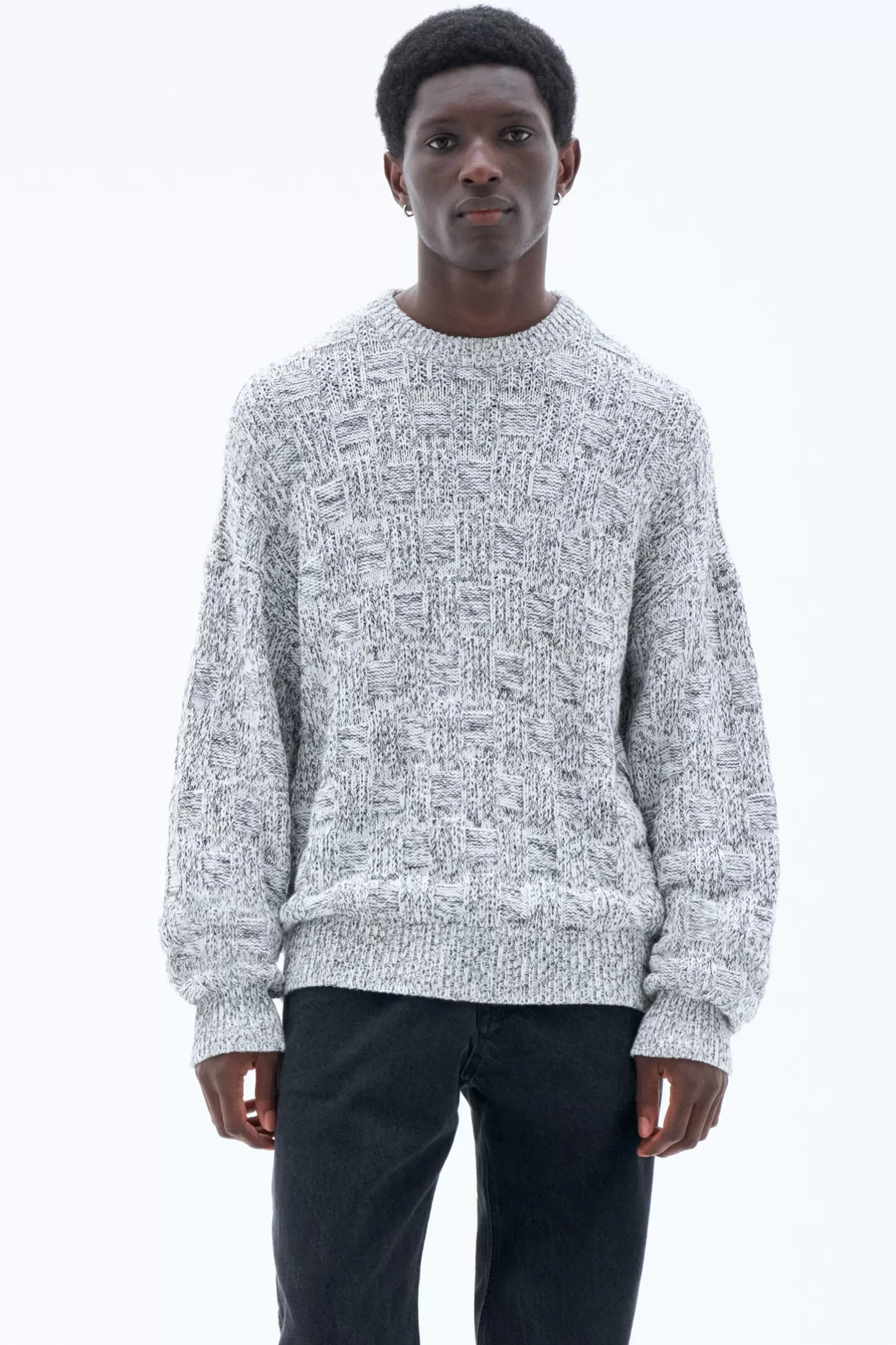 Filippa K Square Knit Sweater White/Black-Man Knitwear