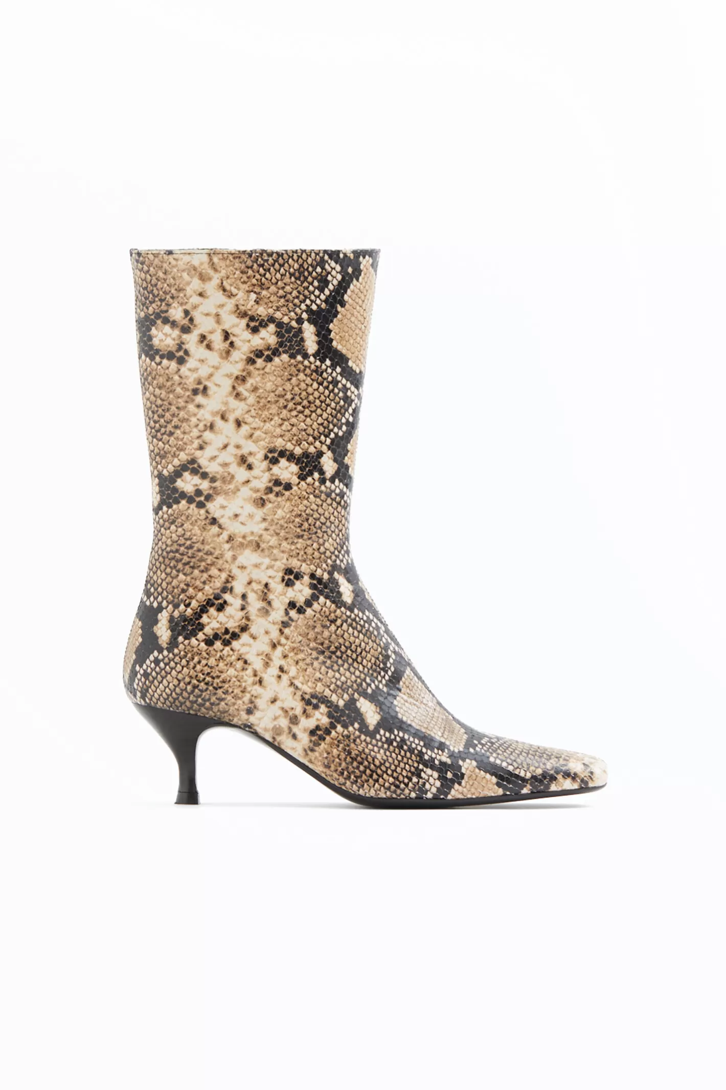 Filippa K Square Toe Ankle Boots Printed Beige Snake-Woman Shoes