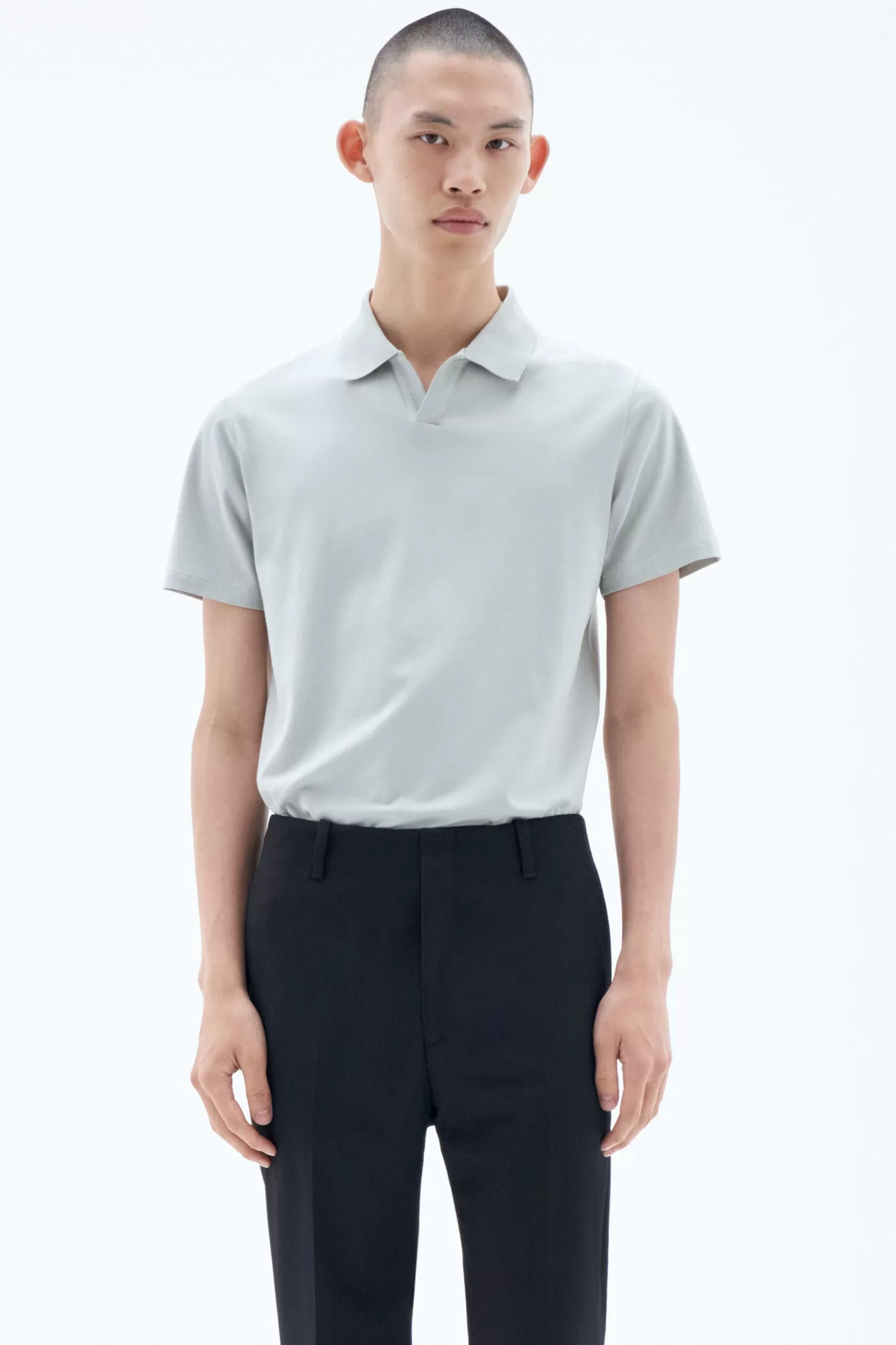 Filippa K Stretch Cotton Polo T-Shirt Green Grey-Man T-Shirts