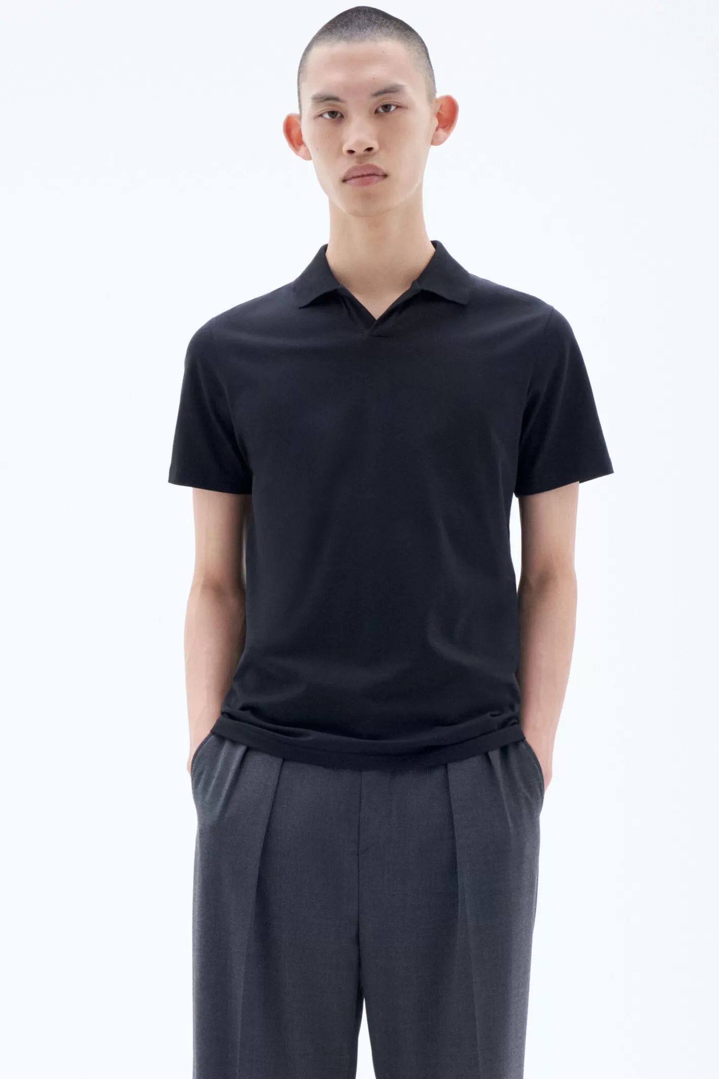 Filippa K Stretch Cotton Polo T-Shirt Black-Man T-Shirts