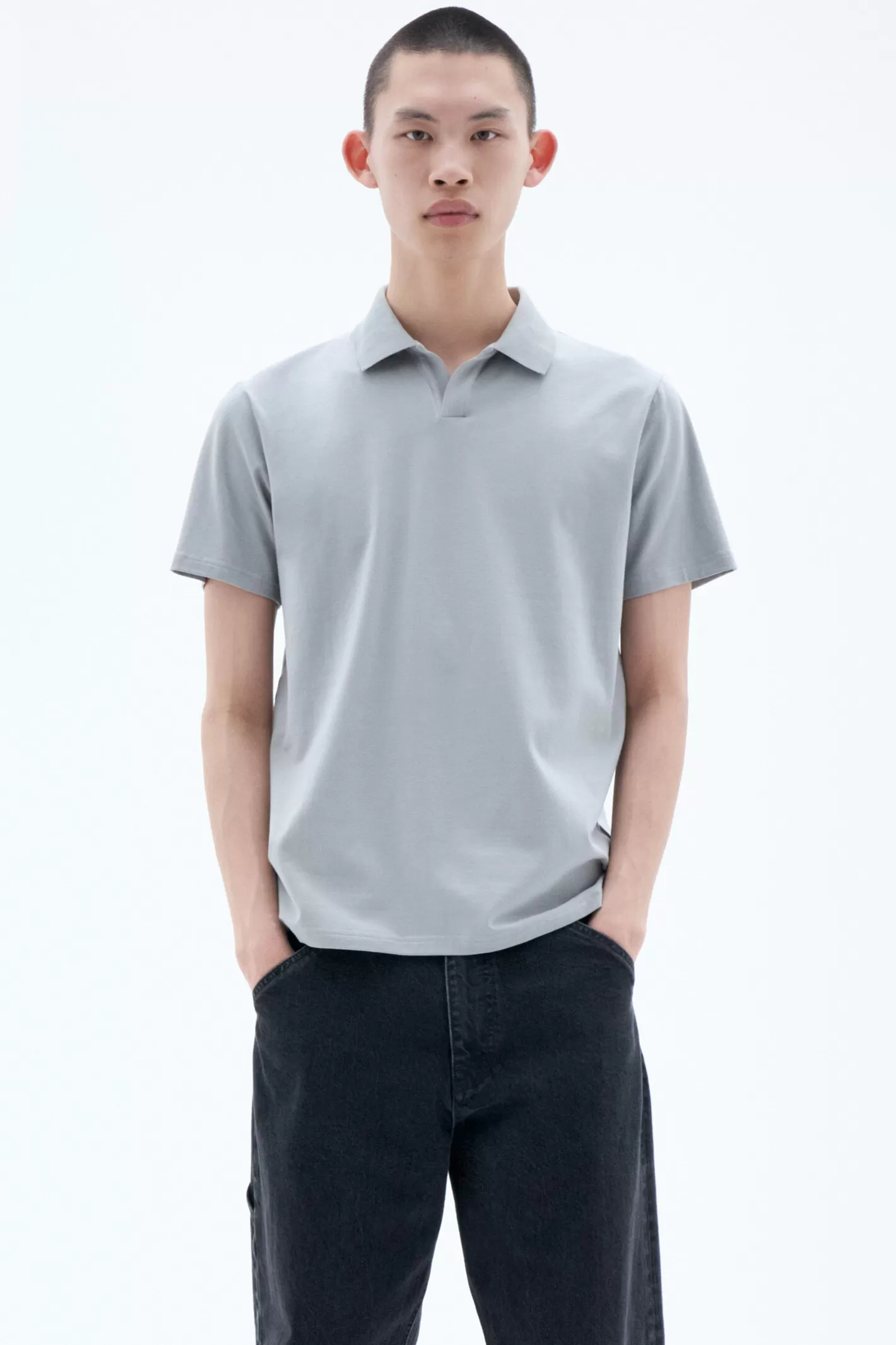 Filippa K Stretch Cotton Polo T-Shirt Feather Grey-Man T-Shirts