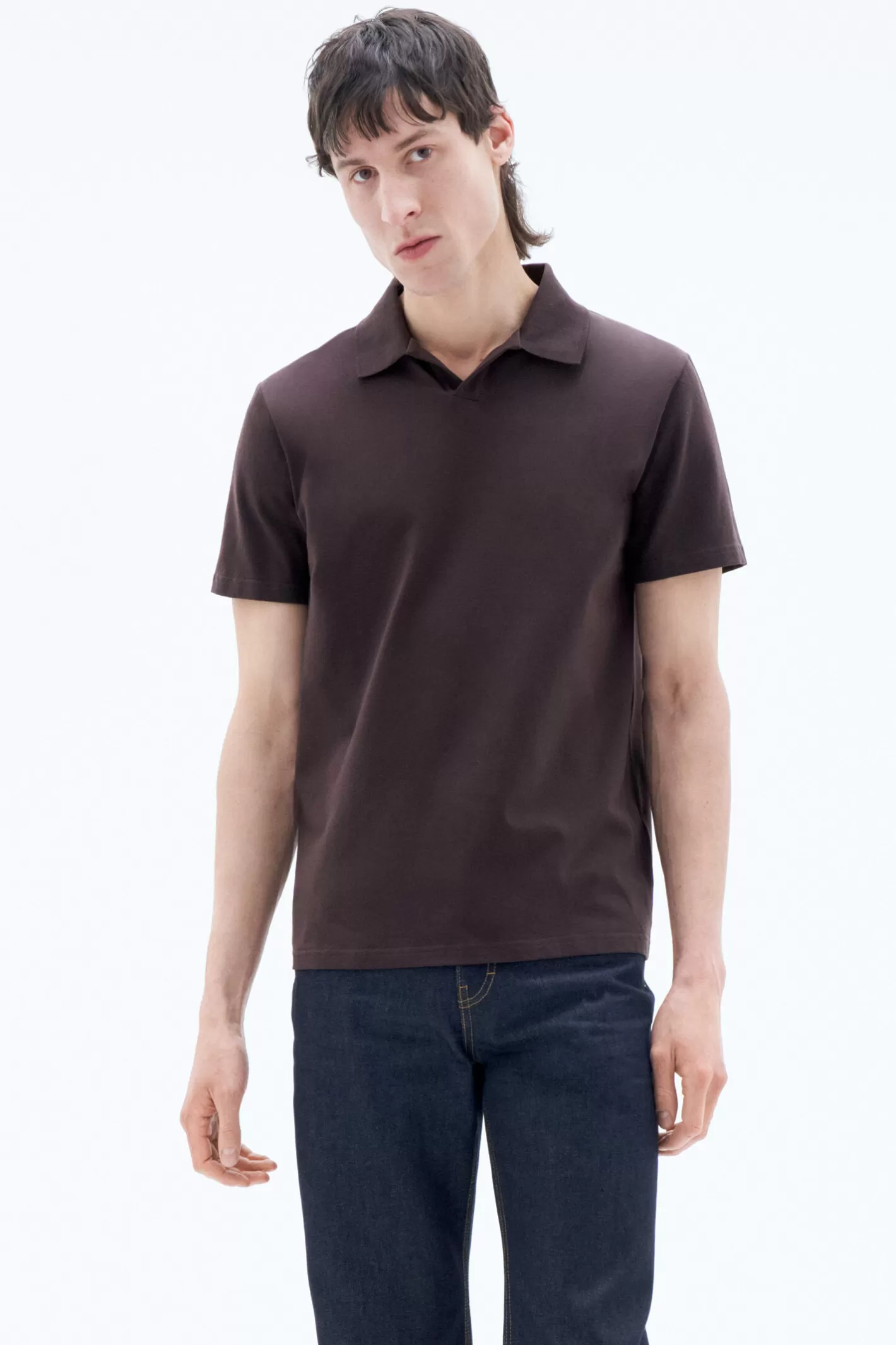 Filippa K Stretch Cotton Polo T-Shirt Dark Chocolate-Man T-Shirts