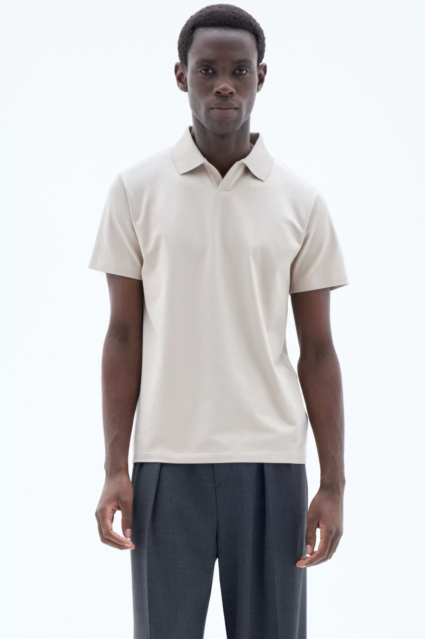 Filippa K Stretch Cotton Polo T-Shirt Light Taupe-Man T-Shirts