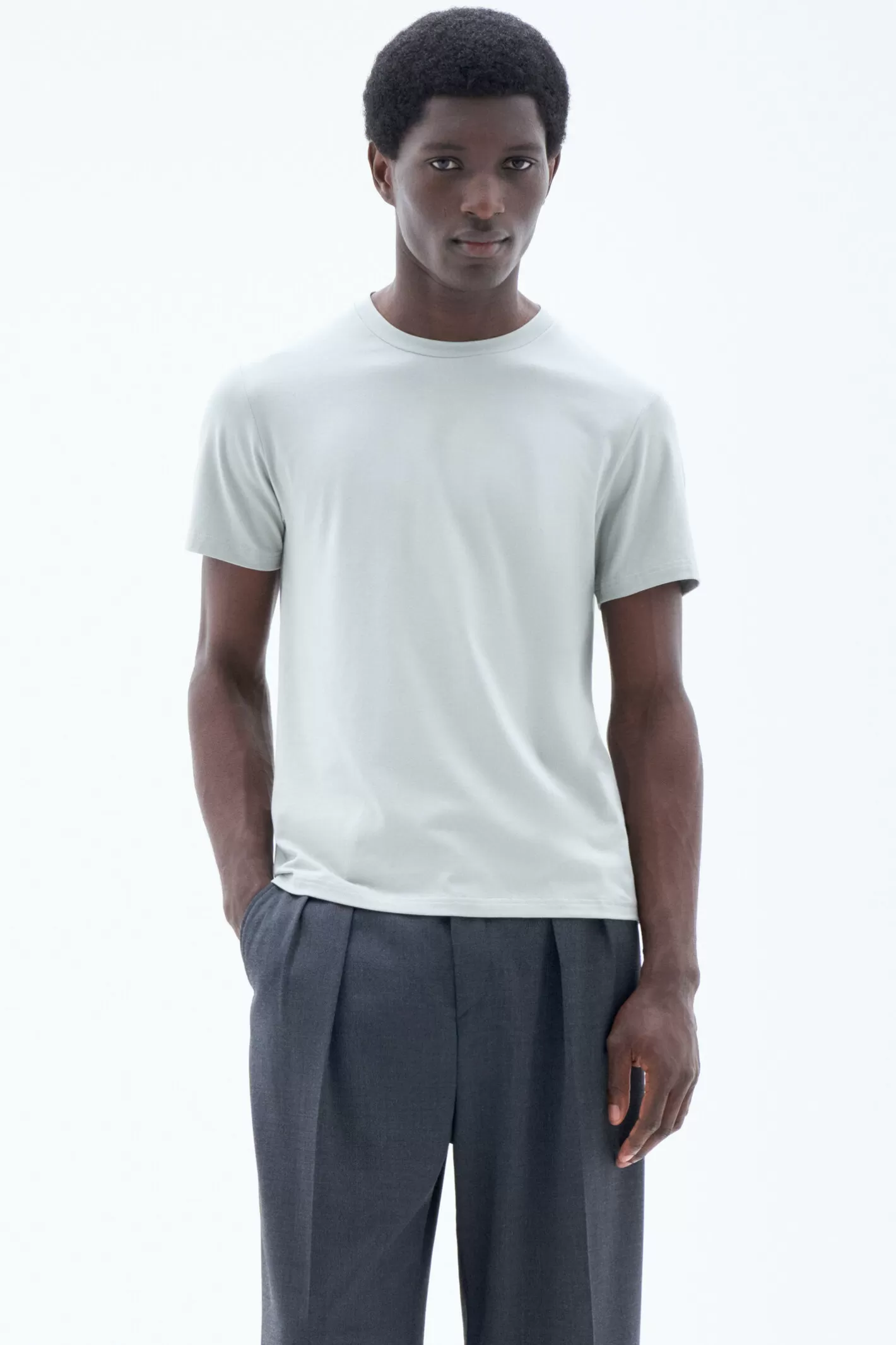 Filippa K Stretch Cotton Tee Green Grey-Man T-Shirts