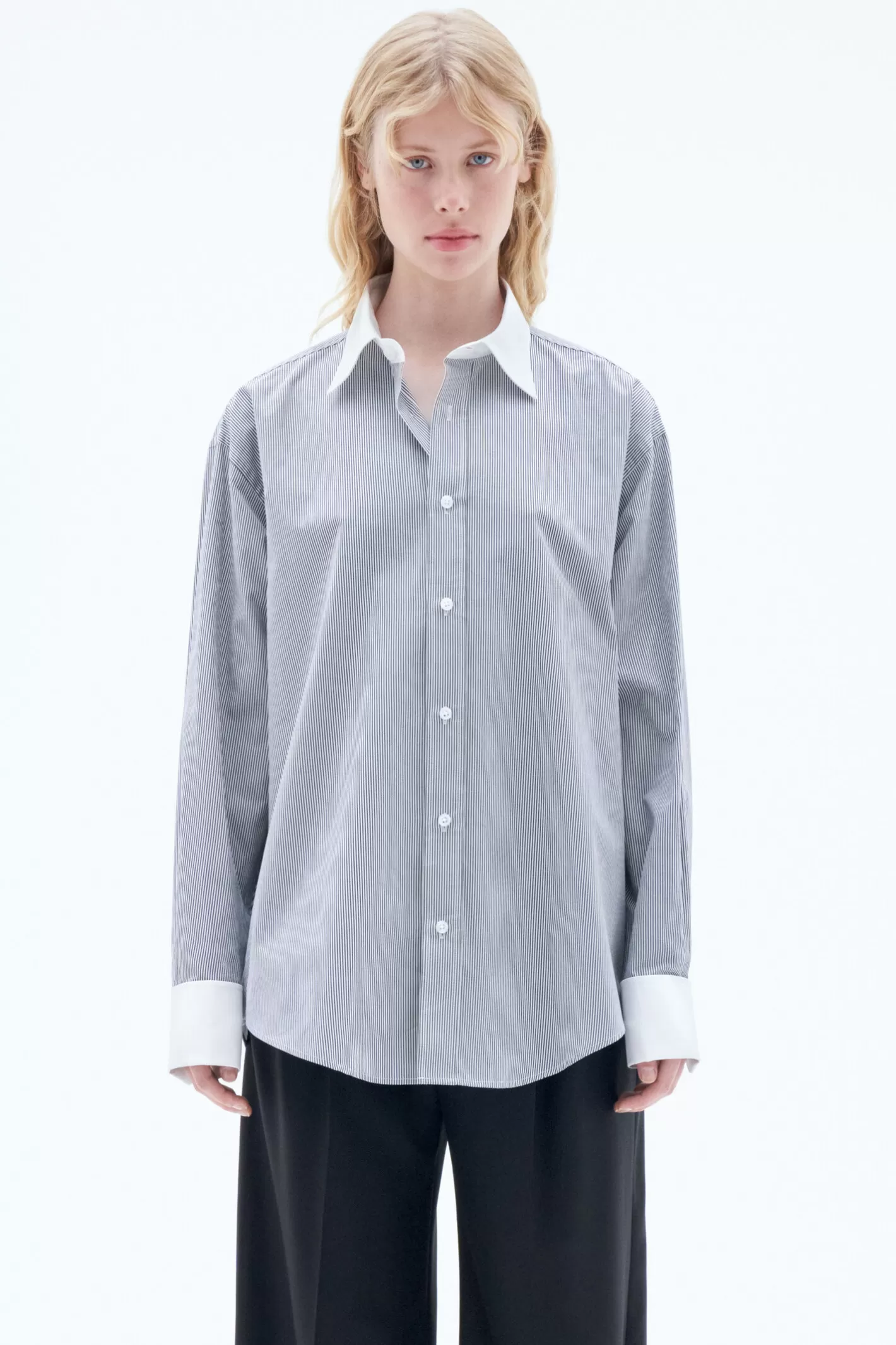 Filippa K Striped Tuxedo Shirt Ink Blue/White-Woman Shirts & Blouses