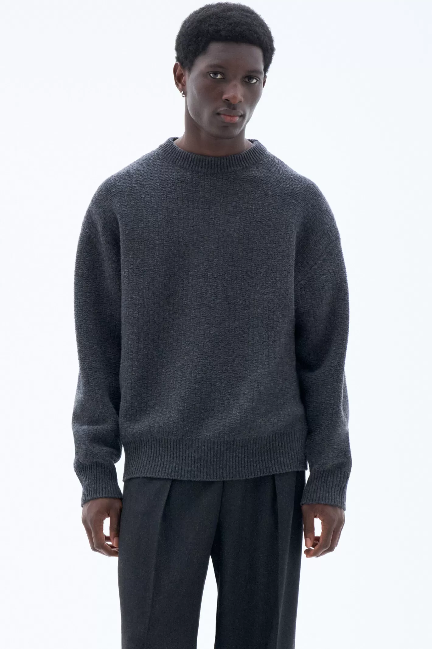 Filippa K Structure Sweater Anthracite Melange-Man Knitwear