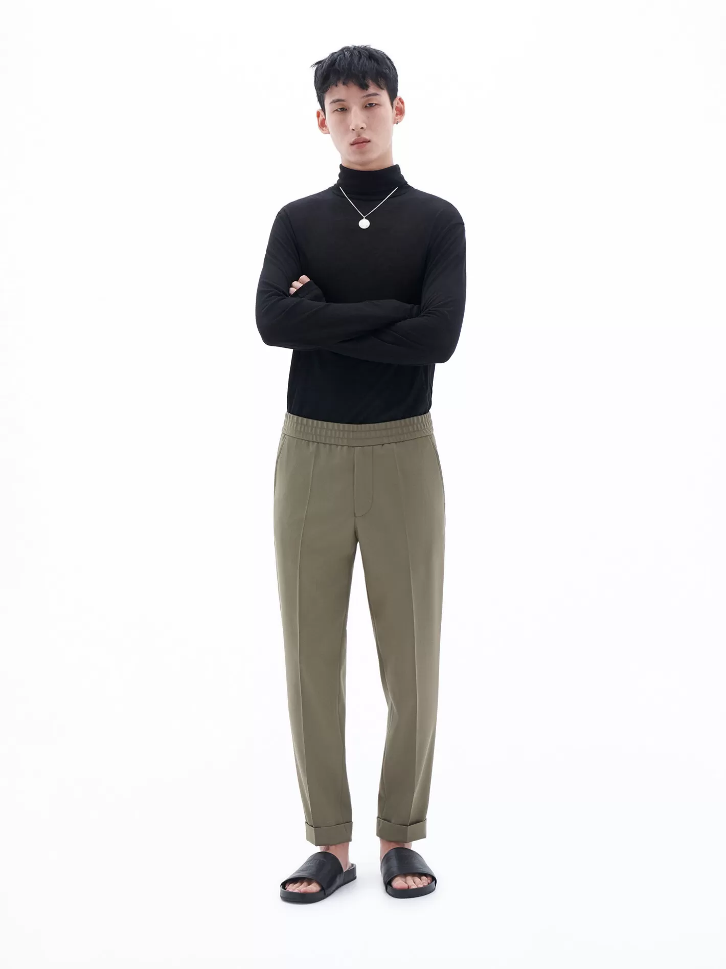 Filippa K Terry Cropped Trousers Khaki Green-Man Trousers