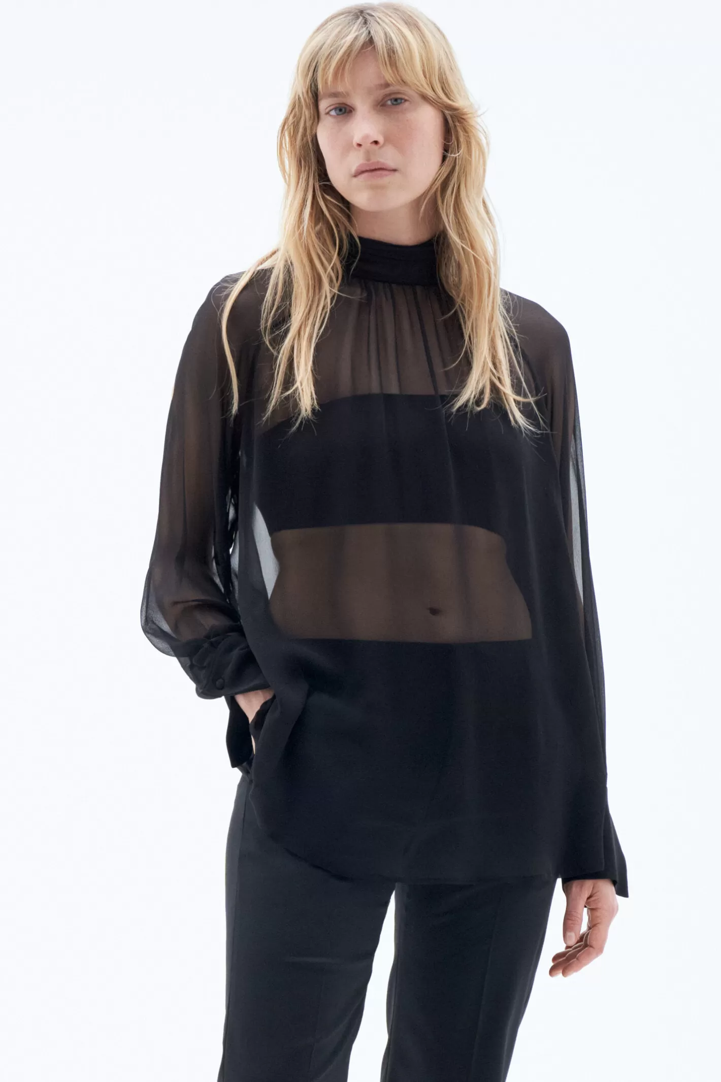 Filippa K Transparent Tie Neck Blouse Black-Woman Shirts & Blouses