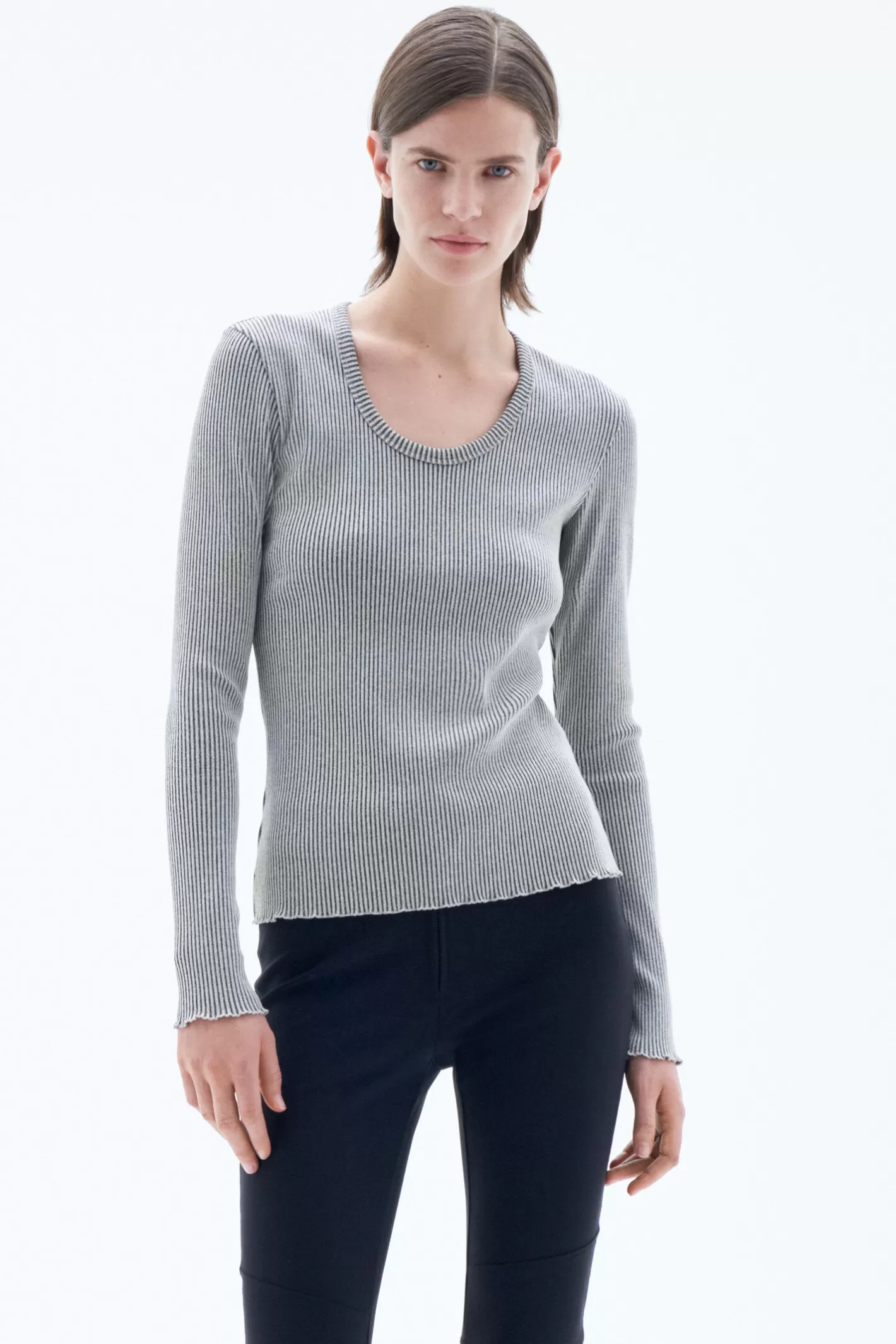 Filippa K Two Tone Rib Top Pearl Grey/Black-Woman Tops