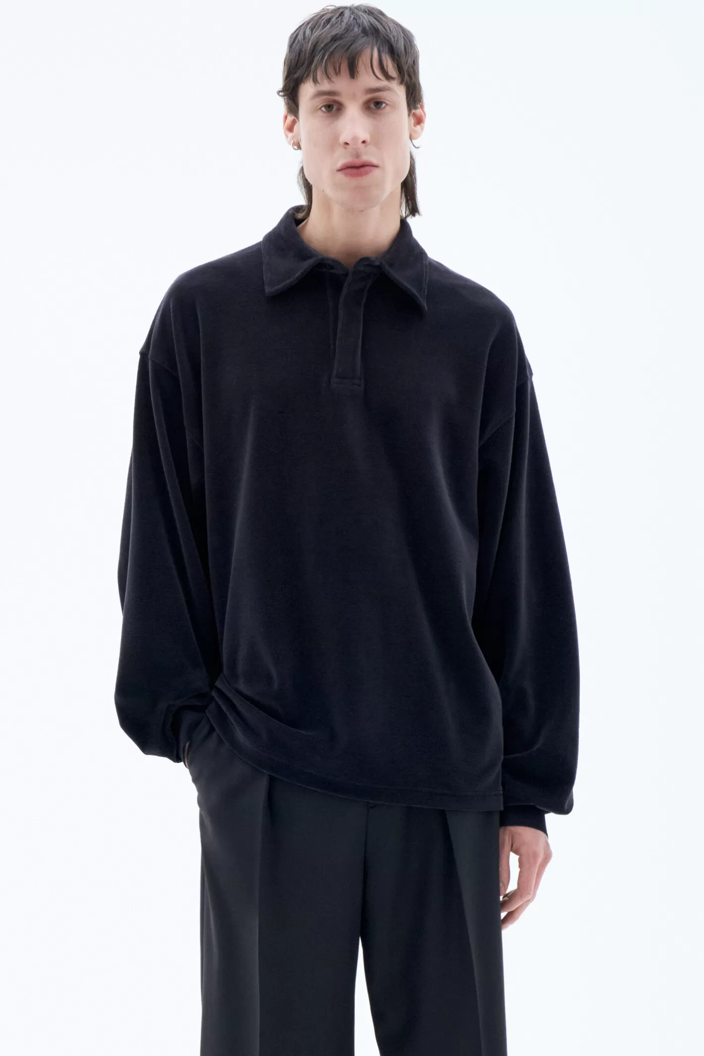 Filippa K Velour Longsleeve Polo Black-Man T-Shirts