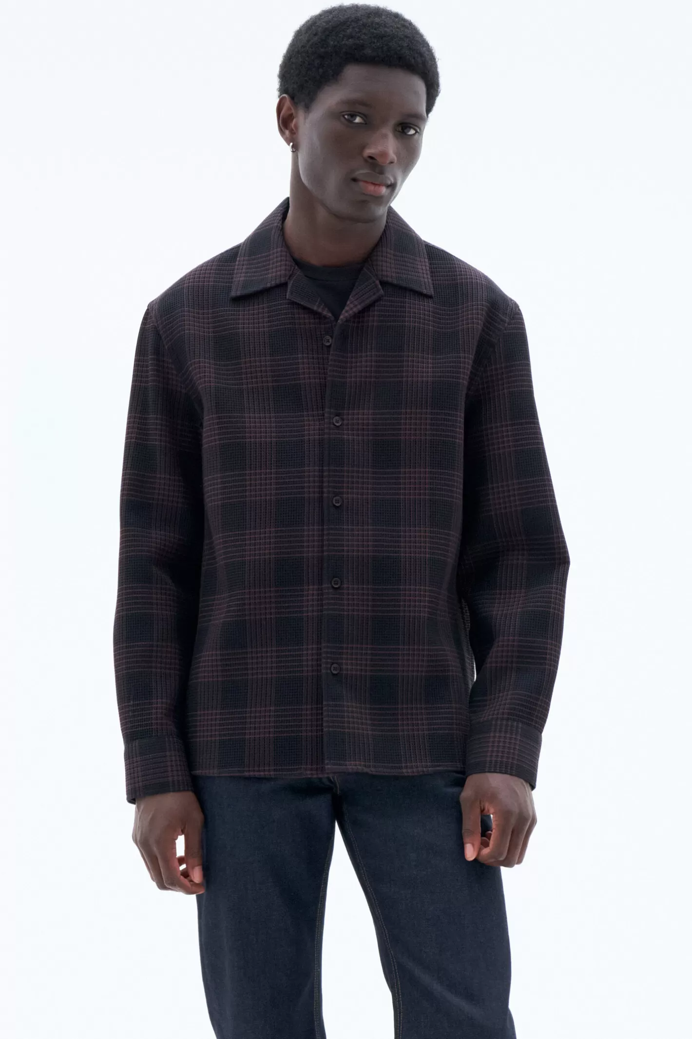 Filippa K Waffle Check Resort Shirt Dark Chocolate/Black Check-Man Shirts