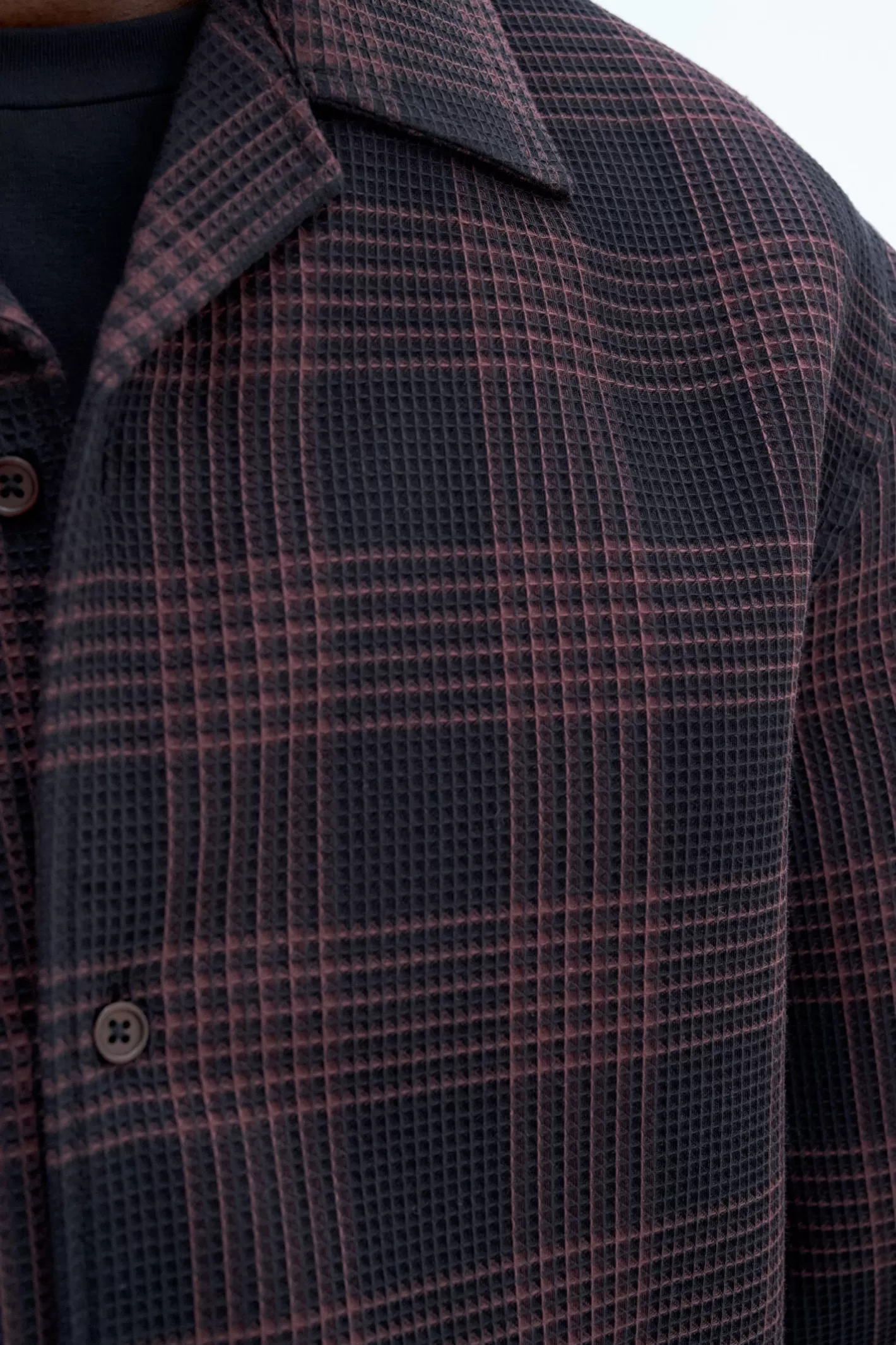 Filippa K Waffle Check Resort Shirt Dark Chocolate/Black Check-Man Shirts