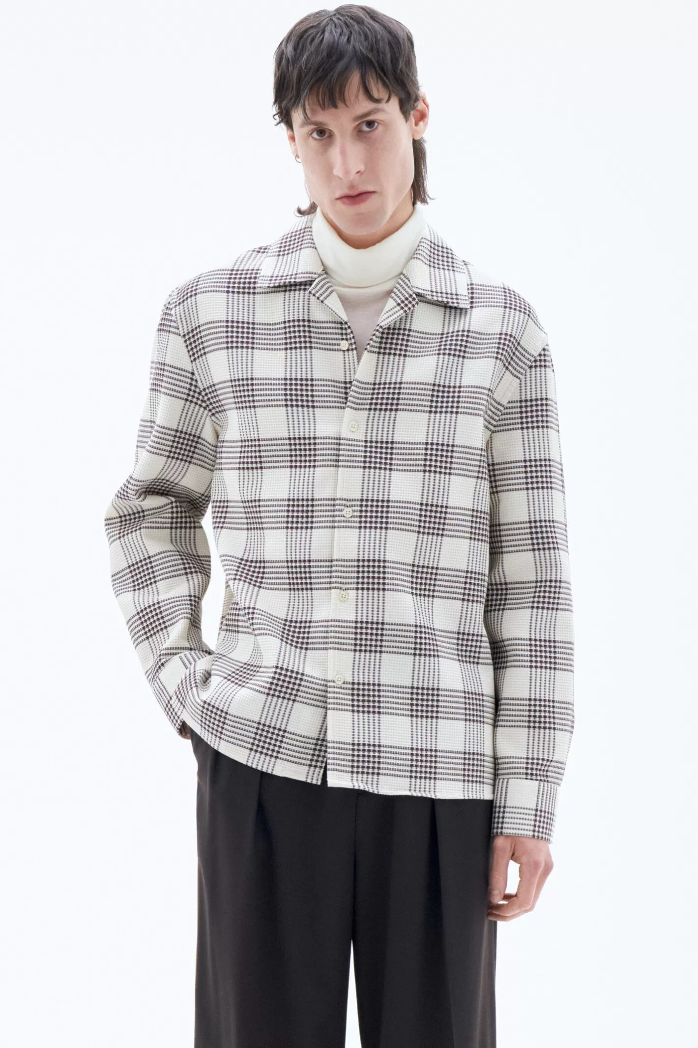 Filippa K Waffle Check Resort Shirt Dark Chocolate/White Chalk-Man Shirts