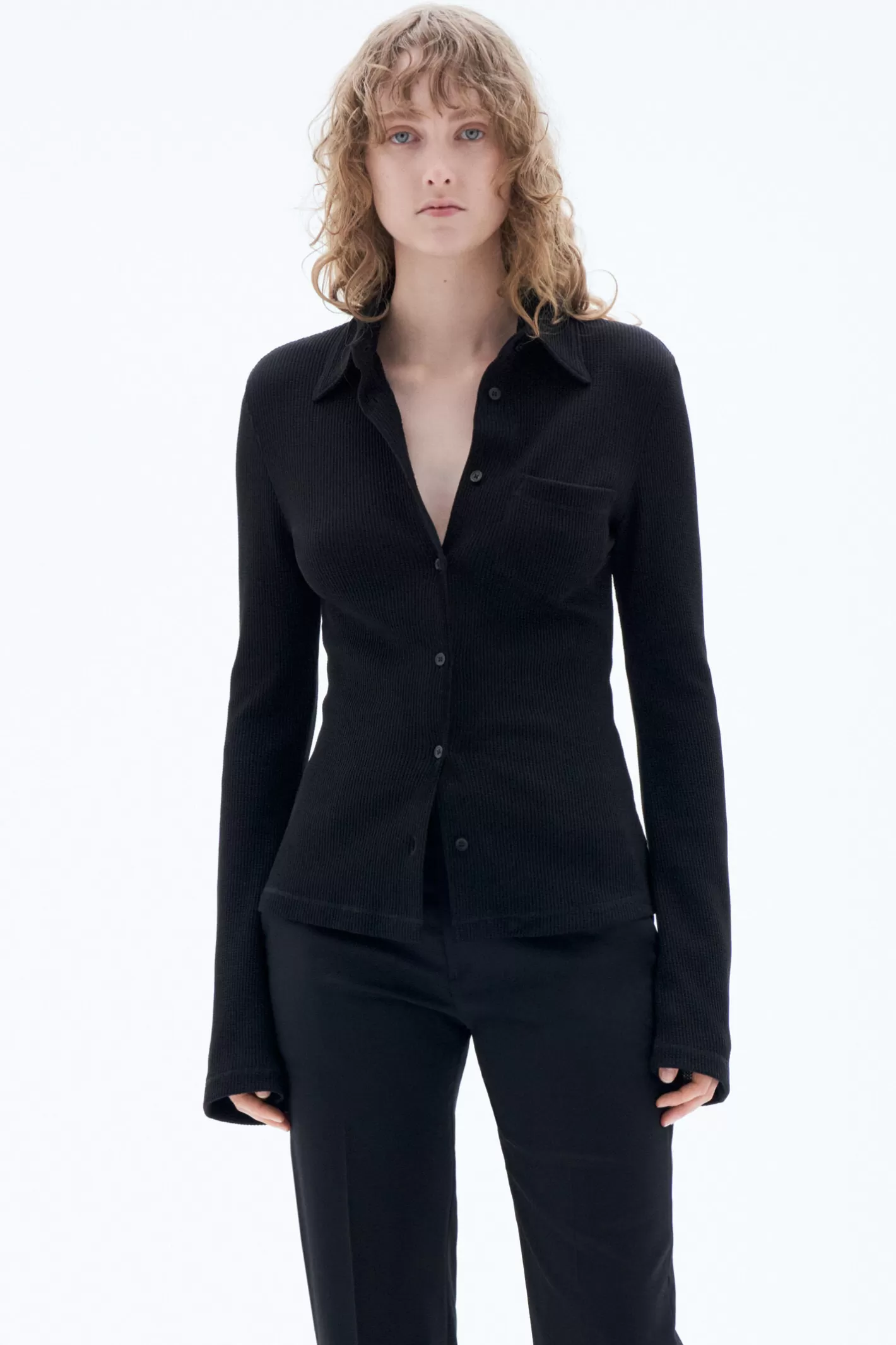 Filippa K Waffle Jersey Shirt Black-Woman Tops