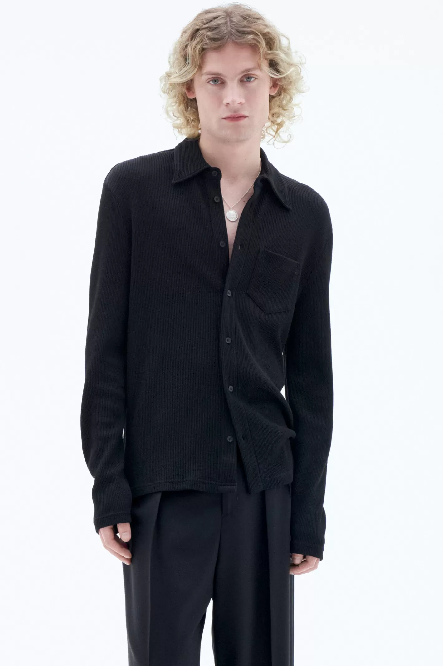 Filippa K Waffle Jersey Shirt Black-Man Shirts | T-Shirts