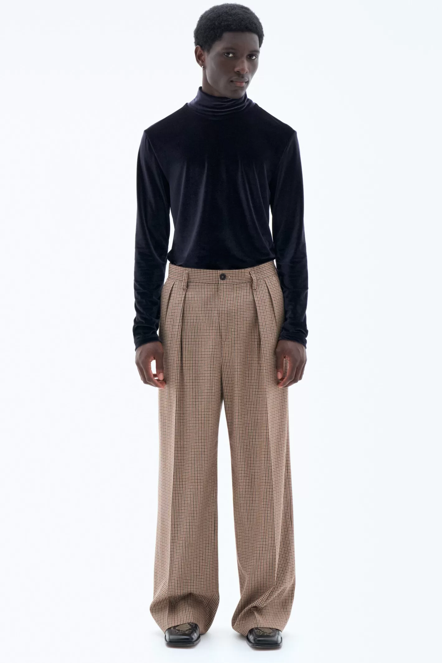 Filippa K Wide Check Trousers Sand Beige/Brown Check-Man Tailoring | Trousers