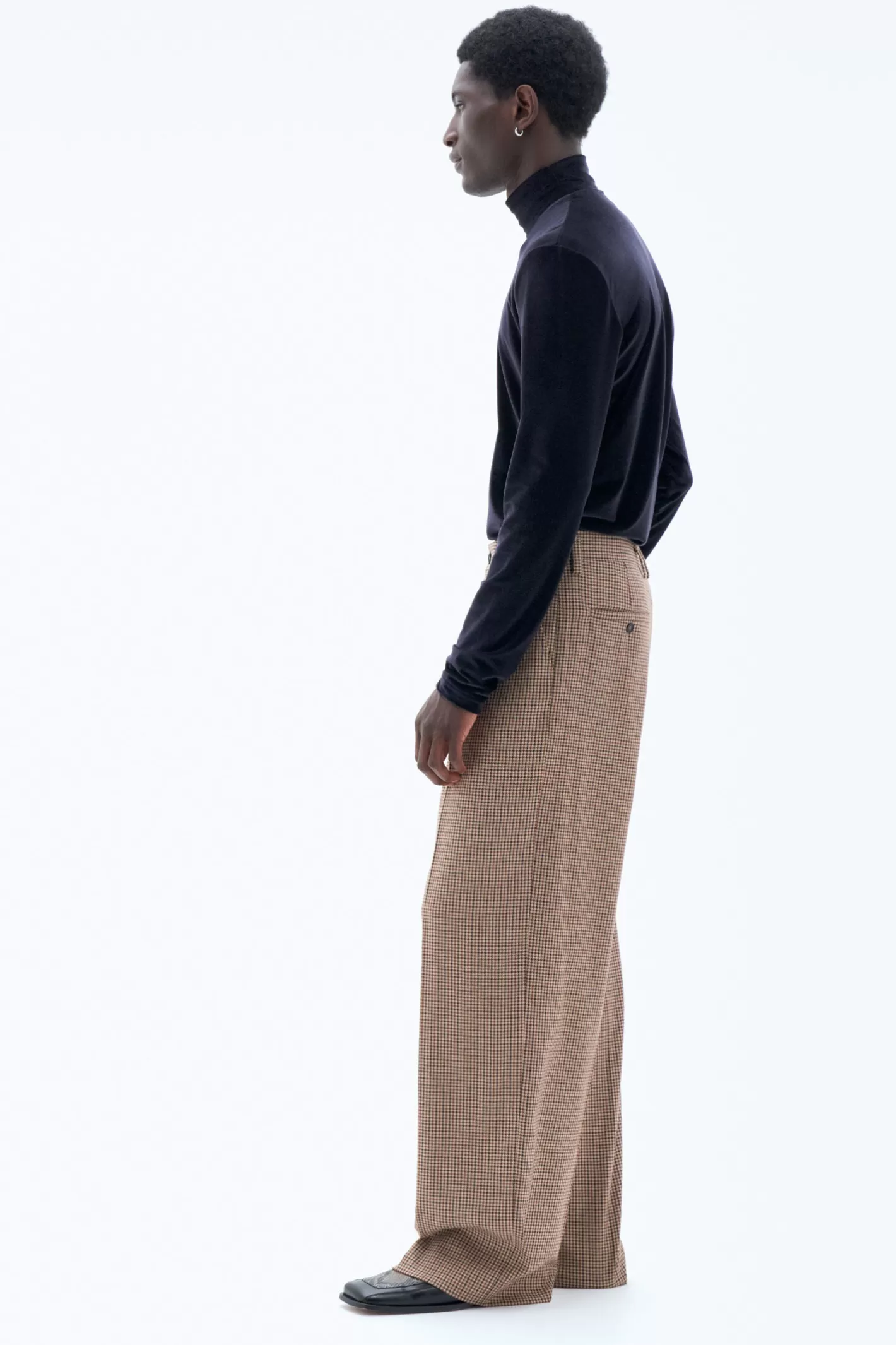 Filippa K Wide Check Trousers Sand Beige/Brown Check-Man Tailoring | Trousers